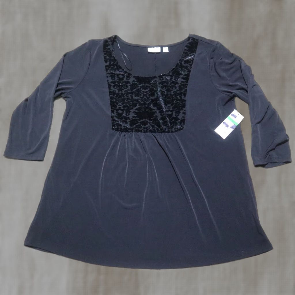 Vintage Kim Rogers Shirt Women L Black Stretch Short Sleeve Casual Size L Size L / US 10 / IT 46 - 1 Thumbnail