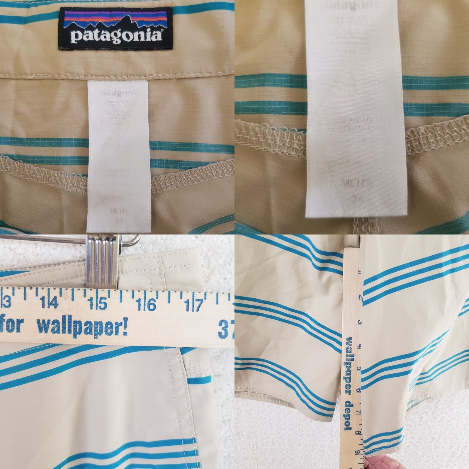 Patagonia Patagonia Board Shorts Mens 34W 9" Beige Blue Striped Drawstring Pocket Nylon Surf Beach Nautical Recreational Size US 34 / EU 50 - 9 Thumbnail
