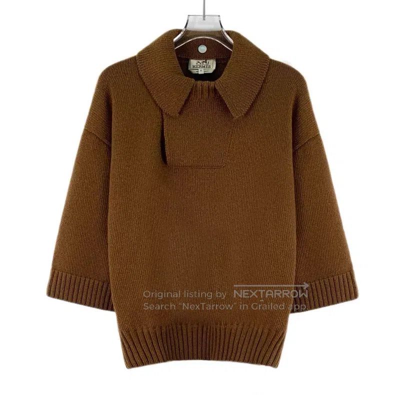 Hermes Hermes Dark brown cashmere collar five-inch sleeve knit sw Size M / US 6-8 / IT 42-44 - 1 Thumbnail