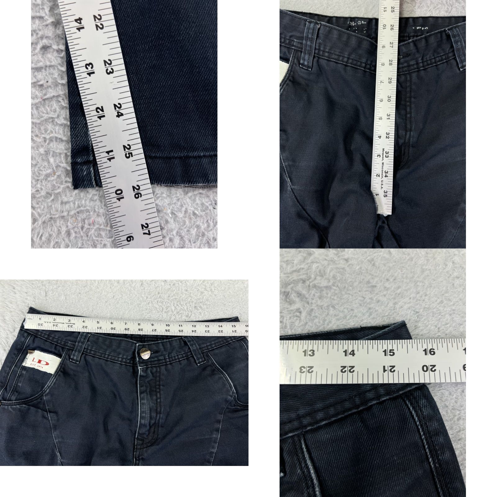 Vintage LaoDao Jeans Mens Jeans Belt Buckle Cinch Back 30x26 Black Denim Straight Leg 5-Pocket Regular Mens Size US 33 - 9 Thumbnail