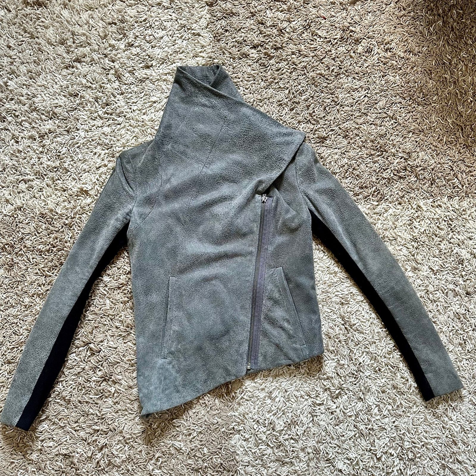Helmut Lang Gray Lamb Leather Biker Moto Jacket Asymmetrical