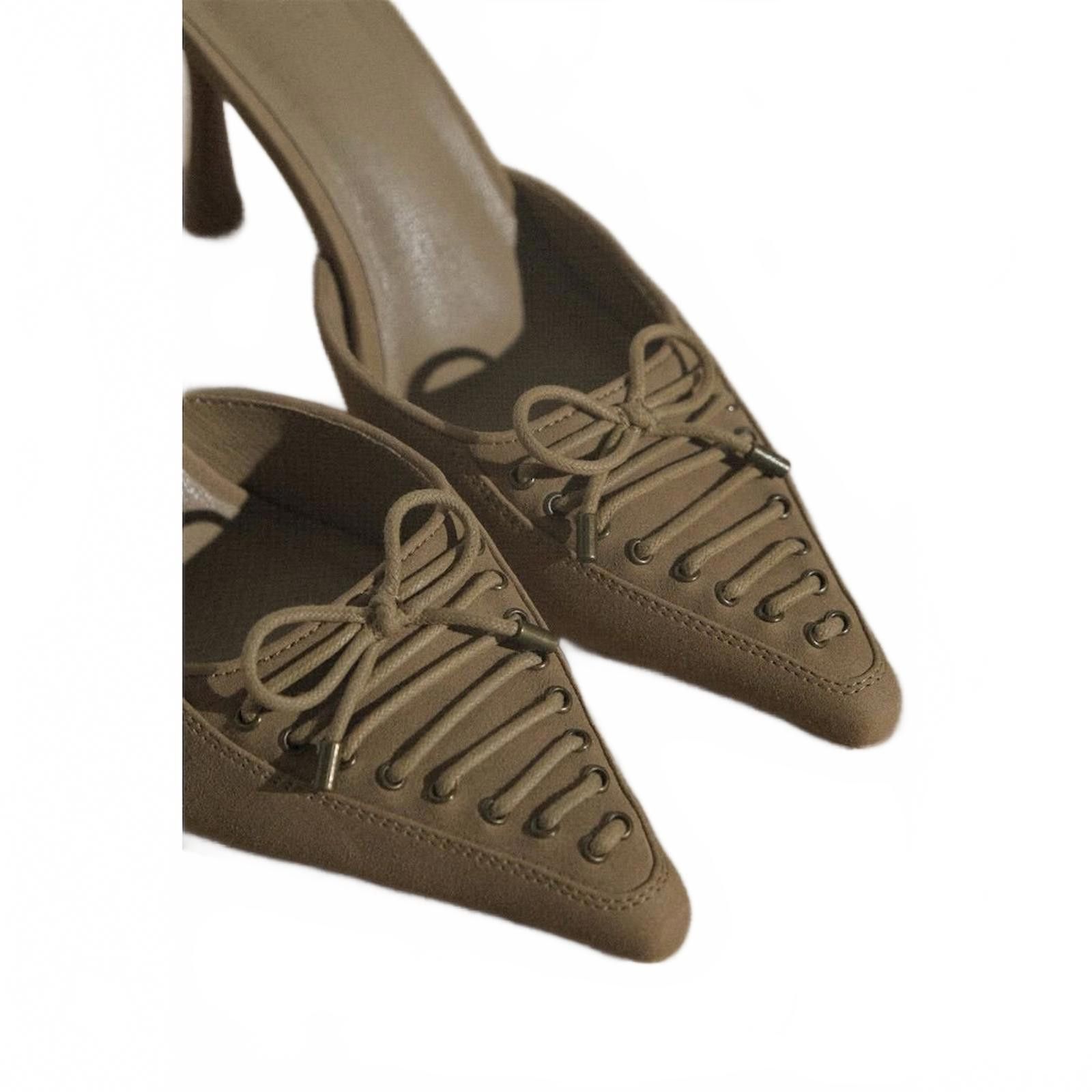 Other Prettylittlething Women's Beige Pointed Toe Heeled Mules Size US 8 / IT 38 - 2 Thumbnail