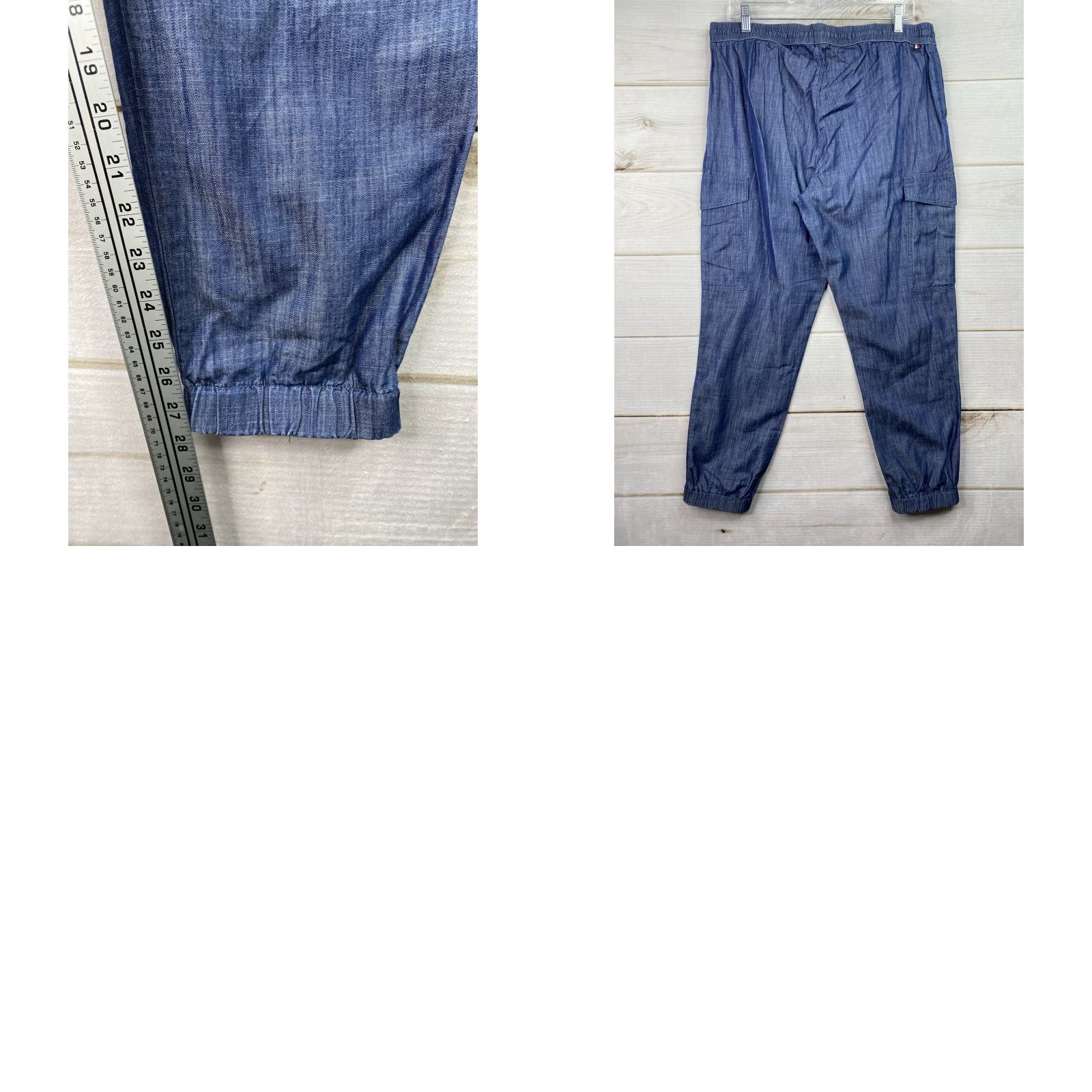 Tommy Hilfiger Tommy Hilfiger Womens Cargo Pants M Dark Wash Chambray Denim Jogger Drawstring Size 32" / US 10 / IT 46 - 8 Thumbnail