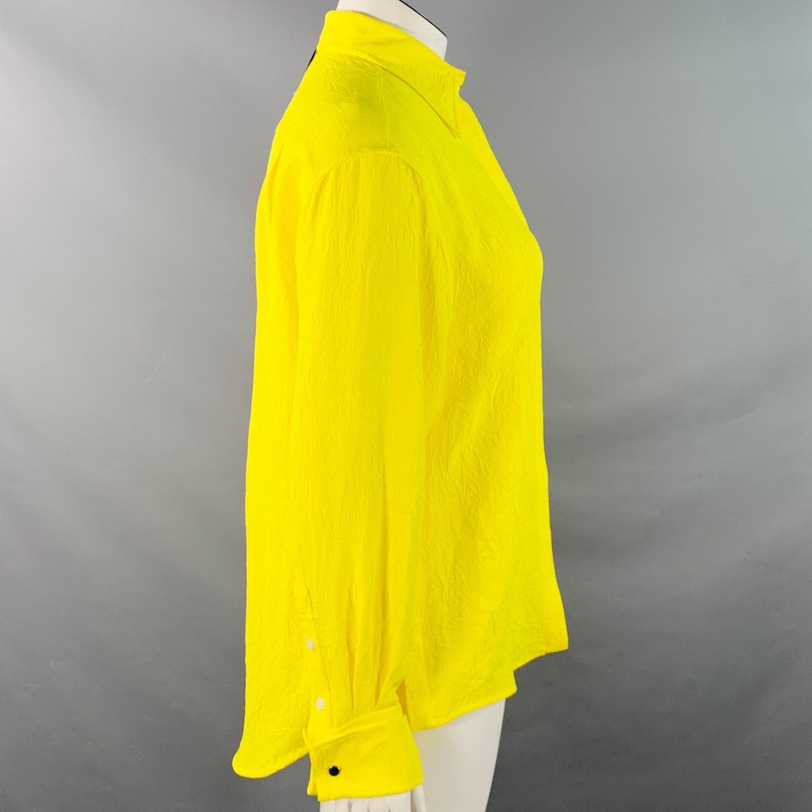 Proenza Schouler L Neon Yellow Wrinkled Acetate Hidden Placket Long Sleeve Size S / US 4 / IT 40 - 2 Thumbnail