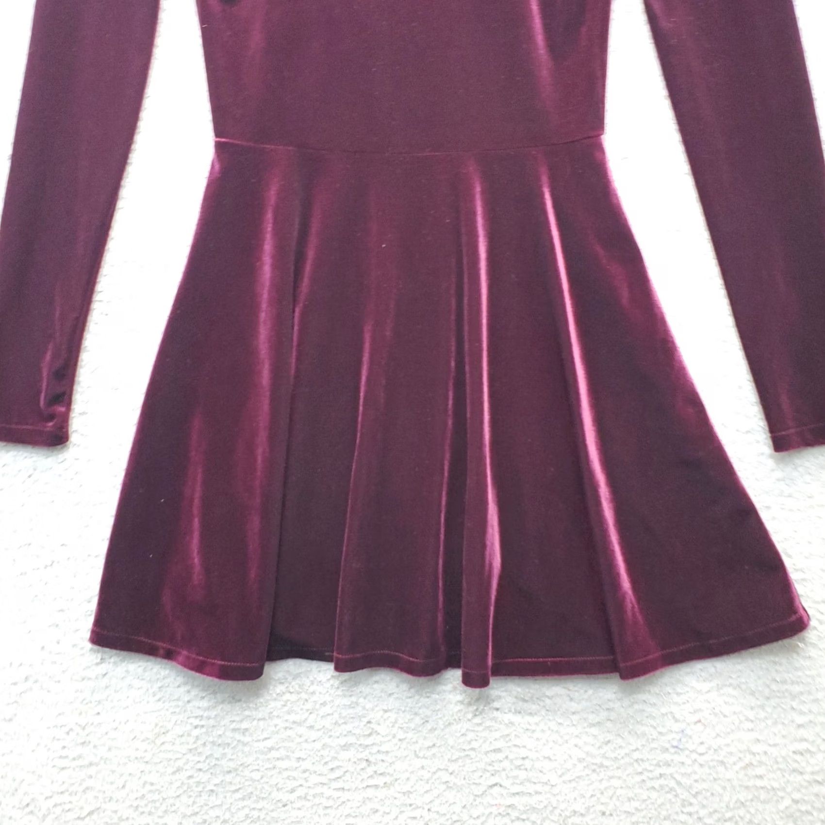 Velvet Bethany Mota Fit & Flare Dress Womens XS Burgundy Velvet Stretch V Neck Pullover Size XS / US 0-2 / IT 36-38 - 3 Thumbnail