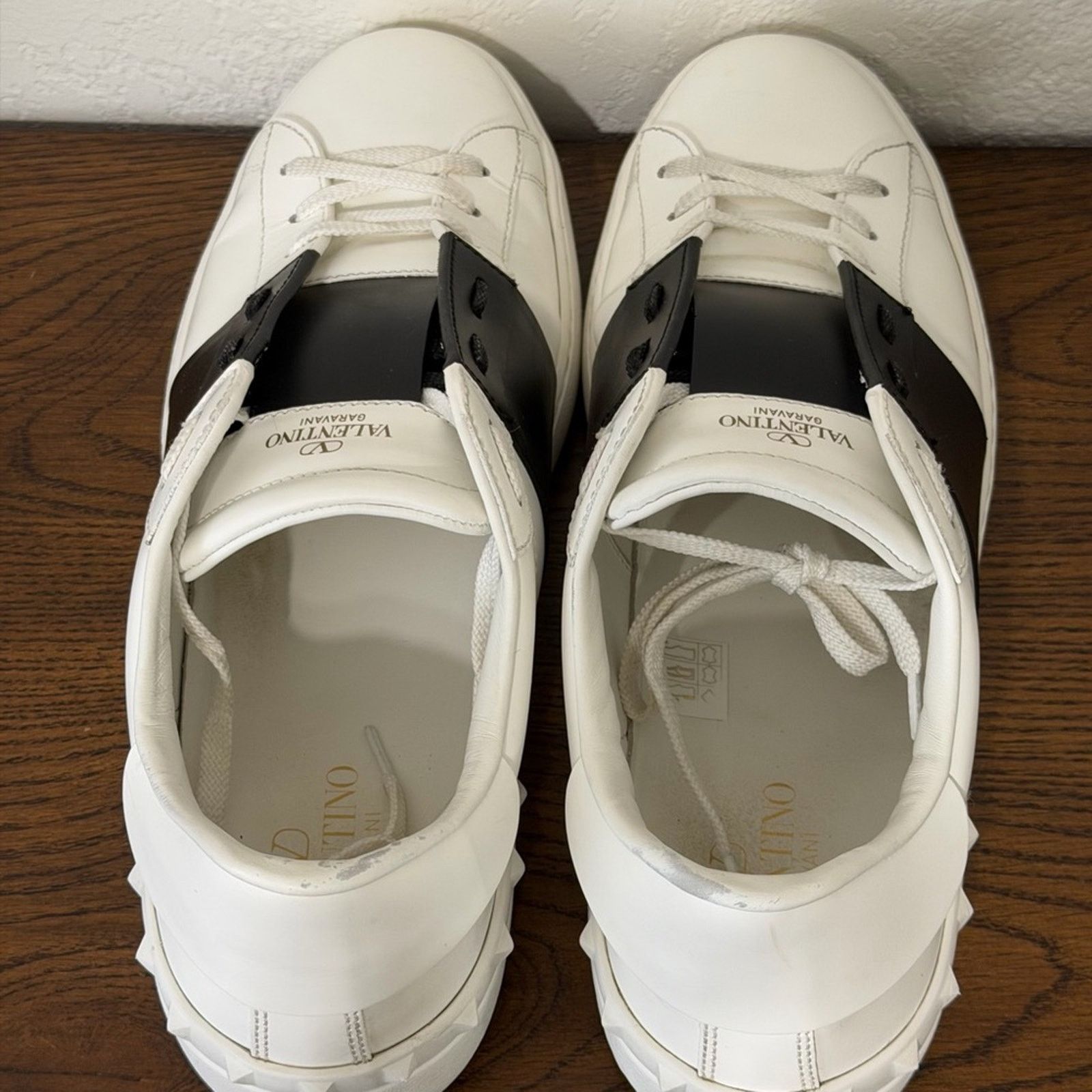 Valentino Rockstud Open Leather Sneakers IT 44.5 White Black Shoes Size US 11.5 / EU 44-45 - 5 Thumbnail