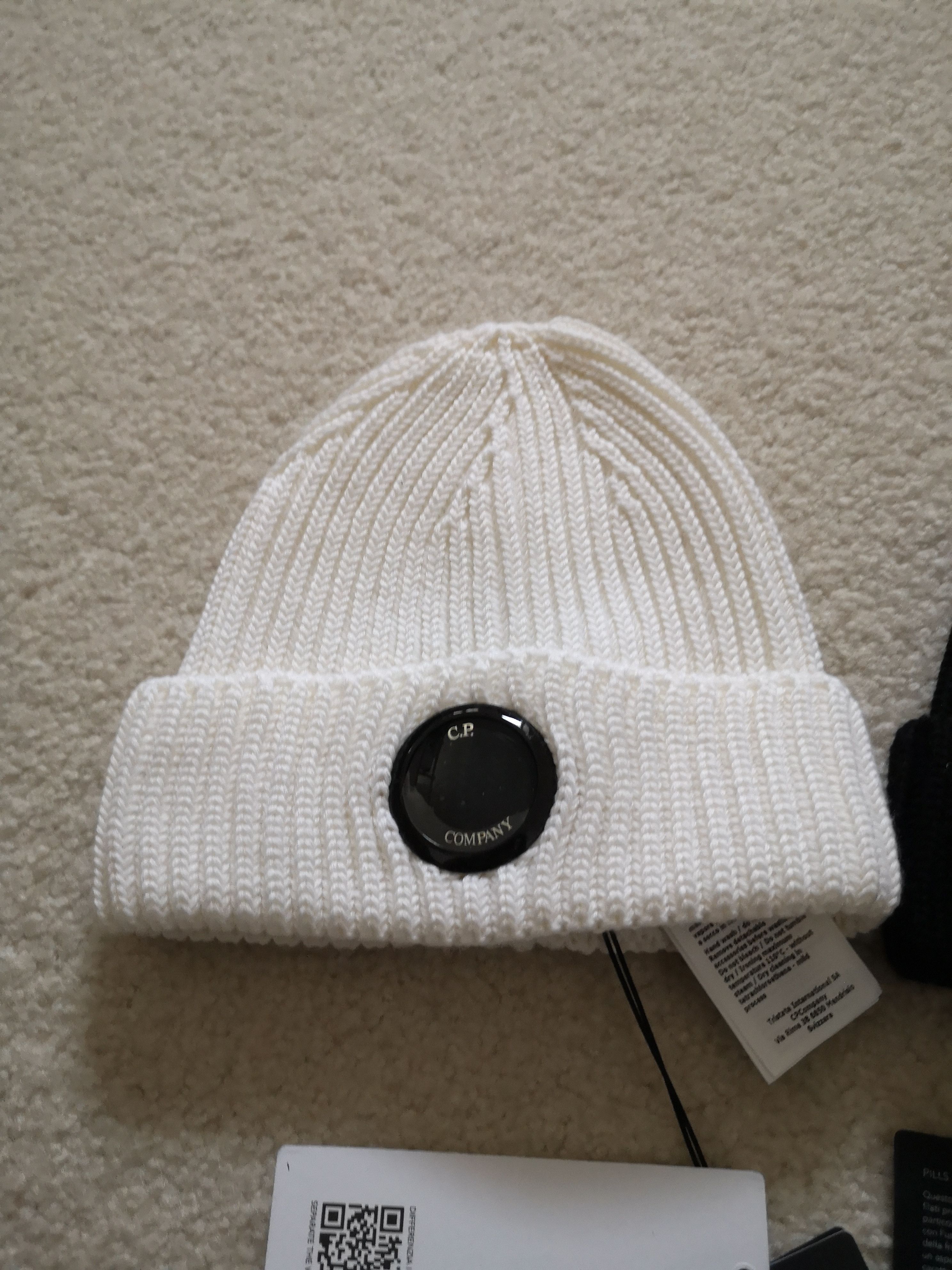 C.P. Company 2 Merino Wool Ribbed Knit Beanies, Black and White Size ONE SIZE - 2 Thumbnail
