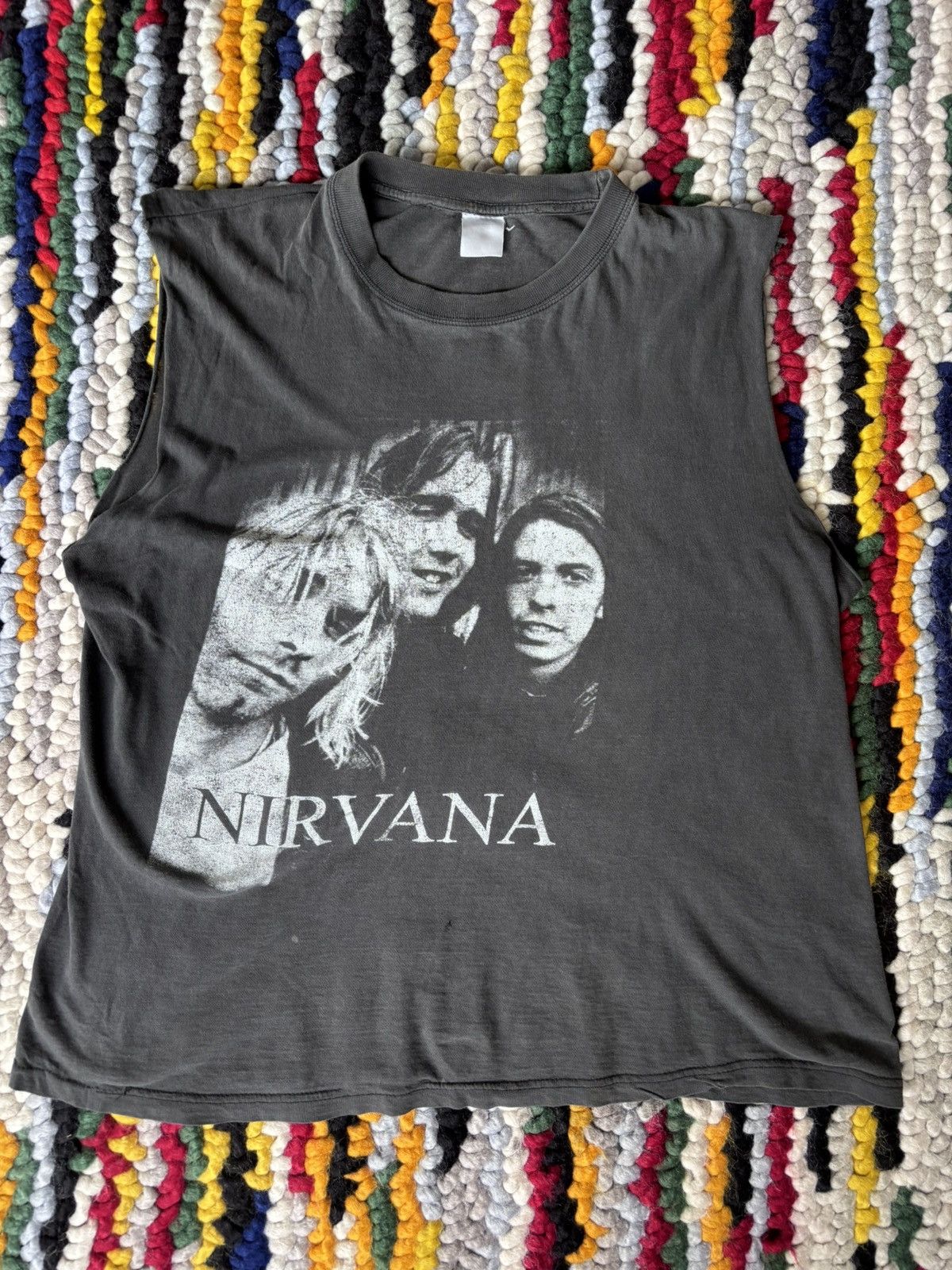 Band Tees × Nirvana × Vintage Vintage Nirvana Bootleg Tee Shirt Cutoff RARE Size US L / EU 52-54 / 3 - 3 Thumbnail