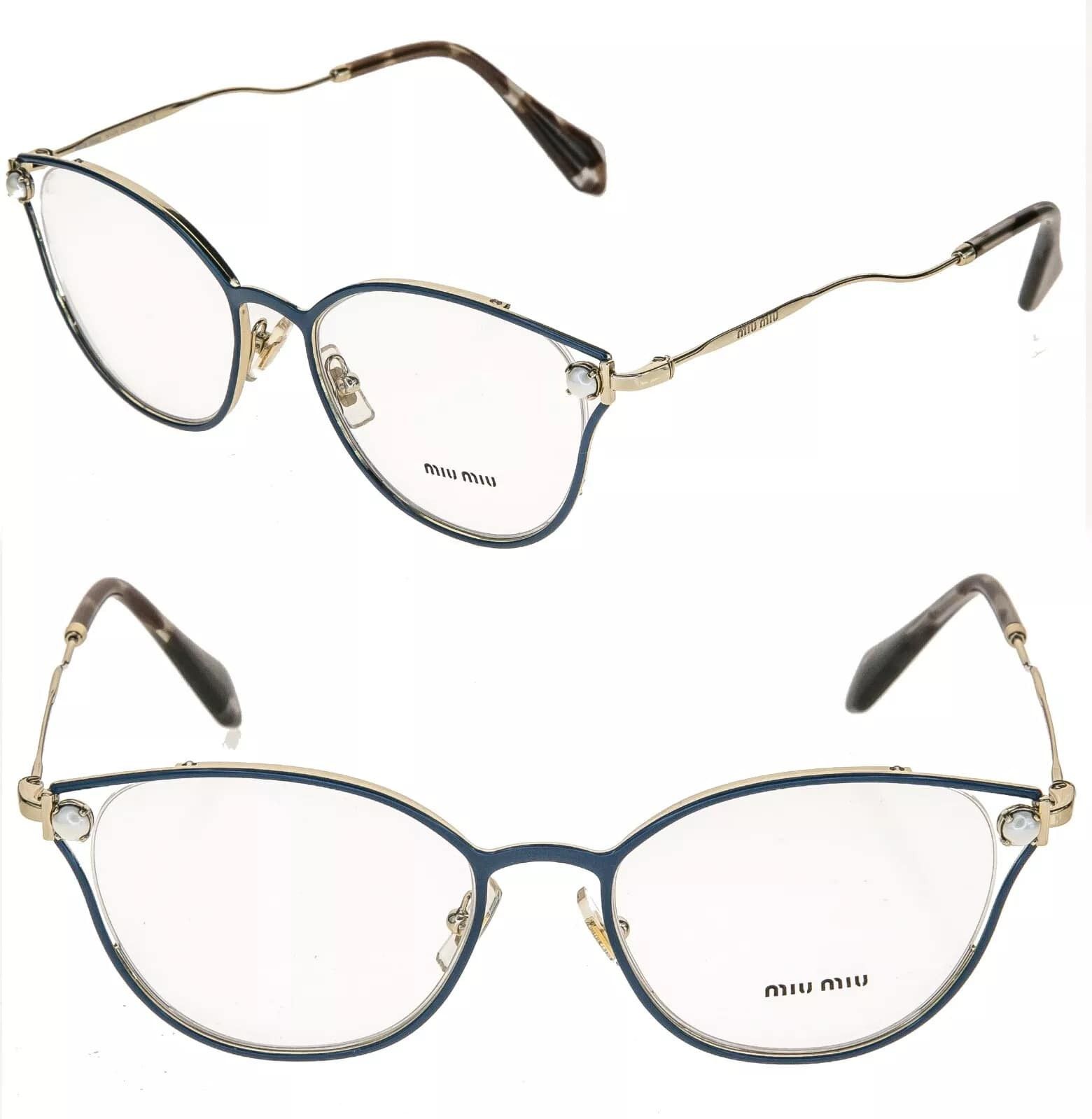 Miu Miu MIU MIU Pearl Stud 53Q Gold Metal Blue 52mm Optical MU53QV Size ONE SIZE - 1 Thumbnail