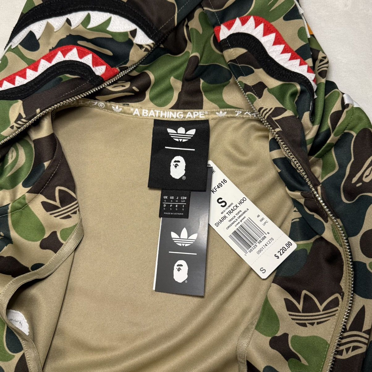 Bape x Adidas Track Full Zip Shark Hoodie Green Camo - NEW 