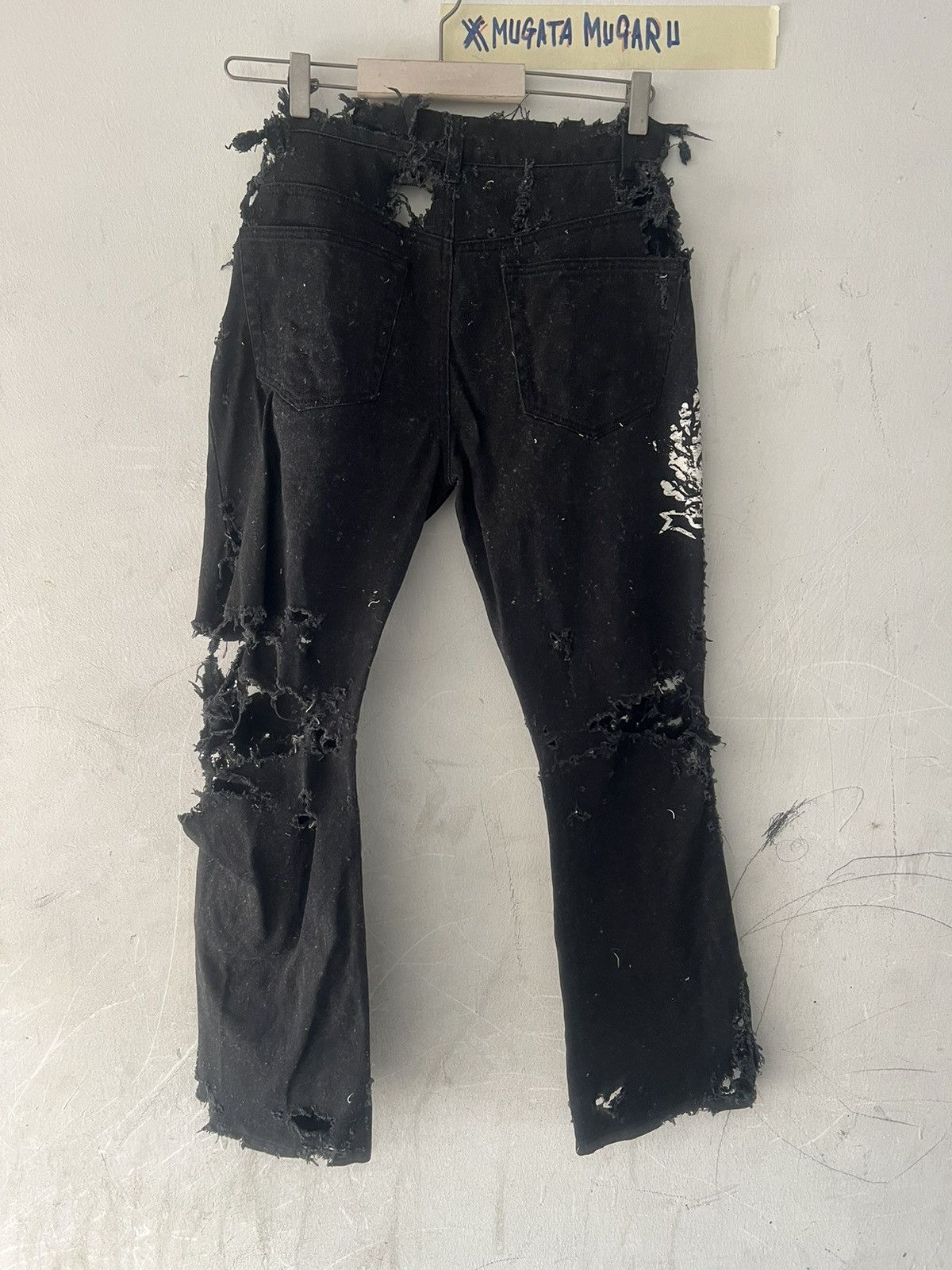 Japanese Brand MUGATAMUGARU🔥THRASHED FLARED BLACK DENIM Size US 30 / EU 46 - 13 Thumbnail