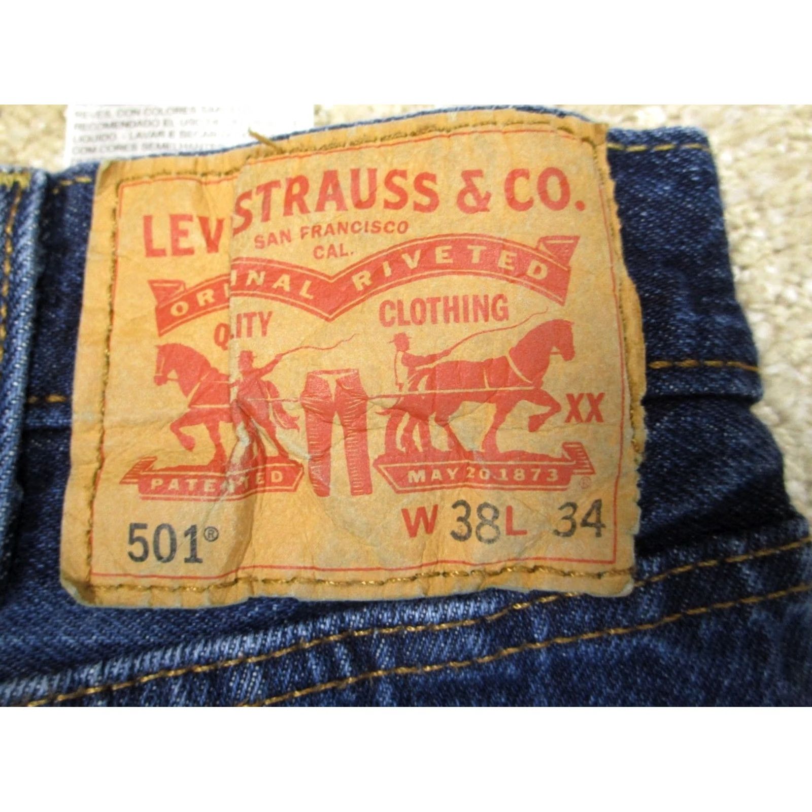 Levi's Levi's 501 Jeans Men 38x34 Blue Denim Button Fly Original Fit Regular Straight Pants Dark Wash Size US 38 / EU 54 - 5 Thumbnail