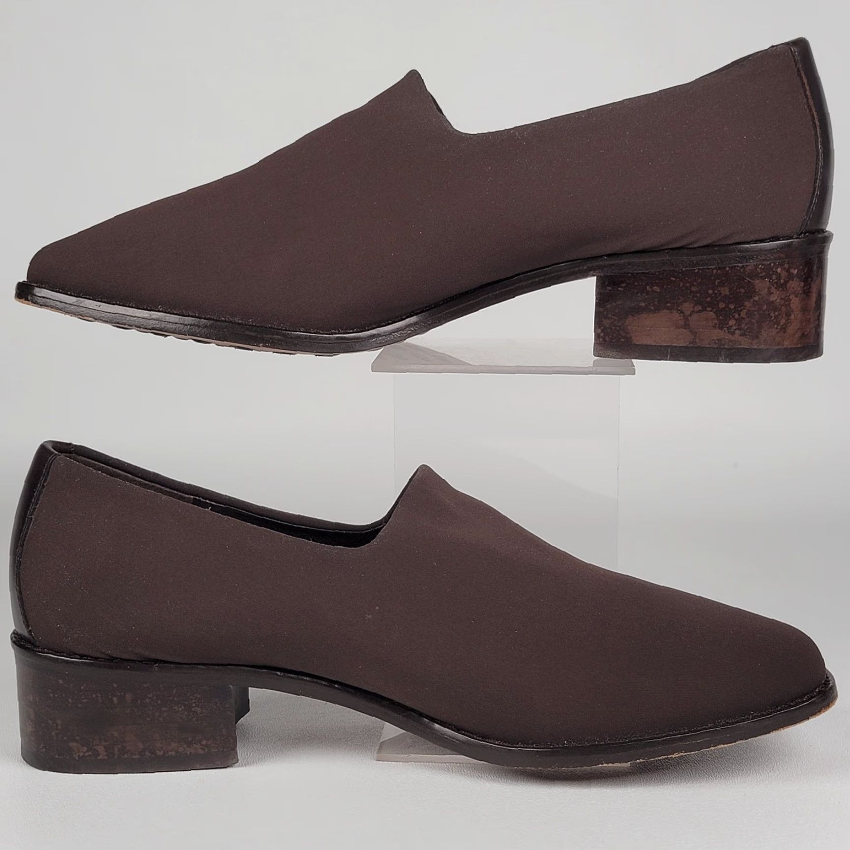 Donald Pliner Donald J Pliner Women's Brown Stretch Heel Pumps 6.5 M Slip On Block 1 3/4 in Spain Size US 7 / IT 37 - 4 Thumbnail