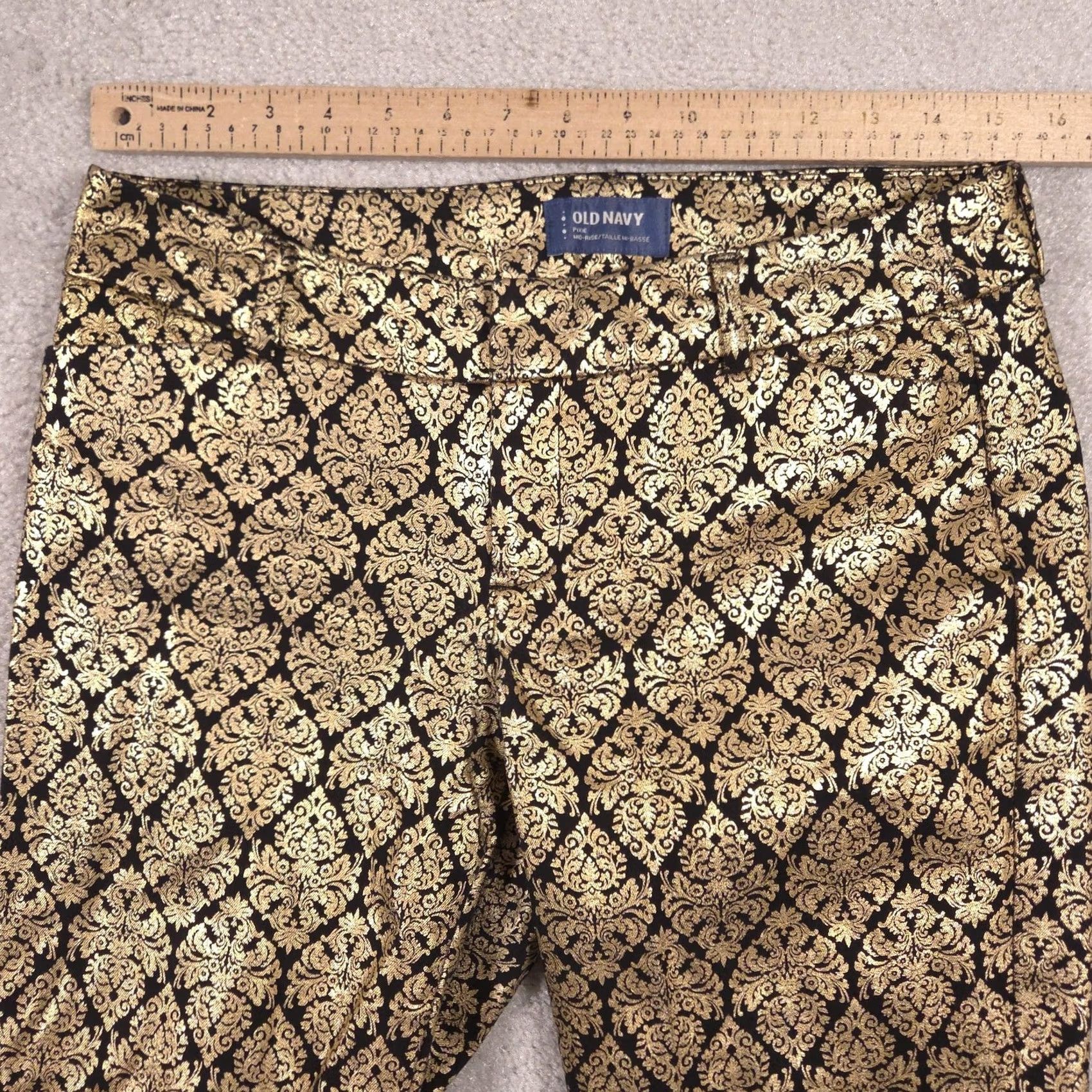 Old Navy Old Navy Pixie Pants Womens 8 Gold Brocade Floral Ankle Slim Stretch Holiday Size 30" / US 8 / IT 44 - 5 Thumbnail