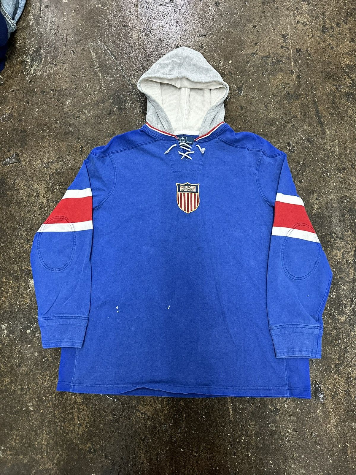 image of Polo Ralph Laurent Hockey Hoodie in Blue, Men's (Size XL)