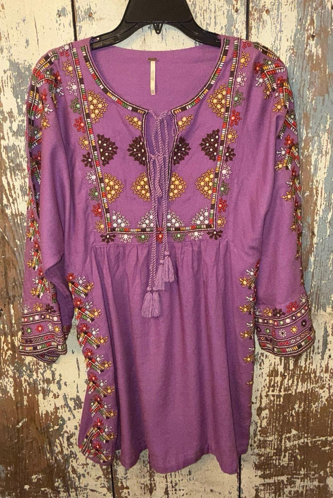 Free People Free People Purple Embroidered Linen Dress, size XS Size XS / US 0-2 / IT 36-38 - 2 Thumbnail