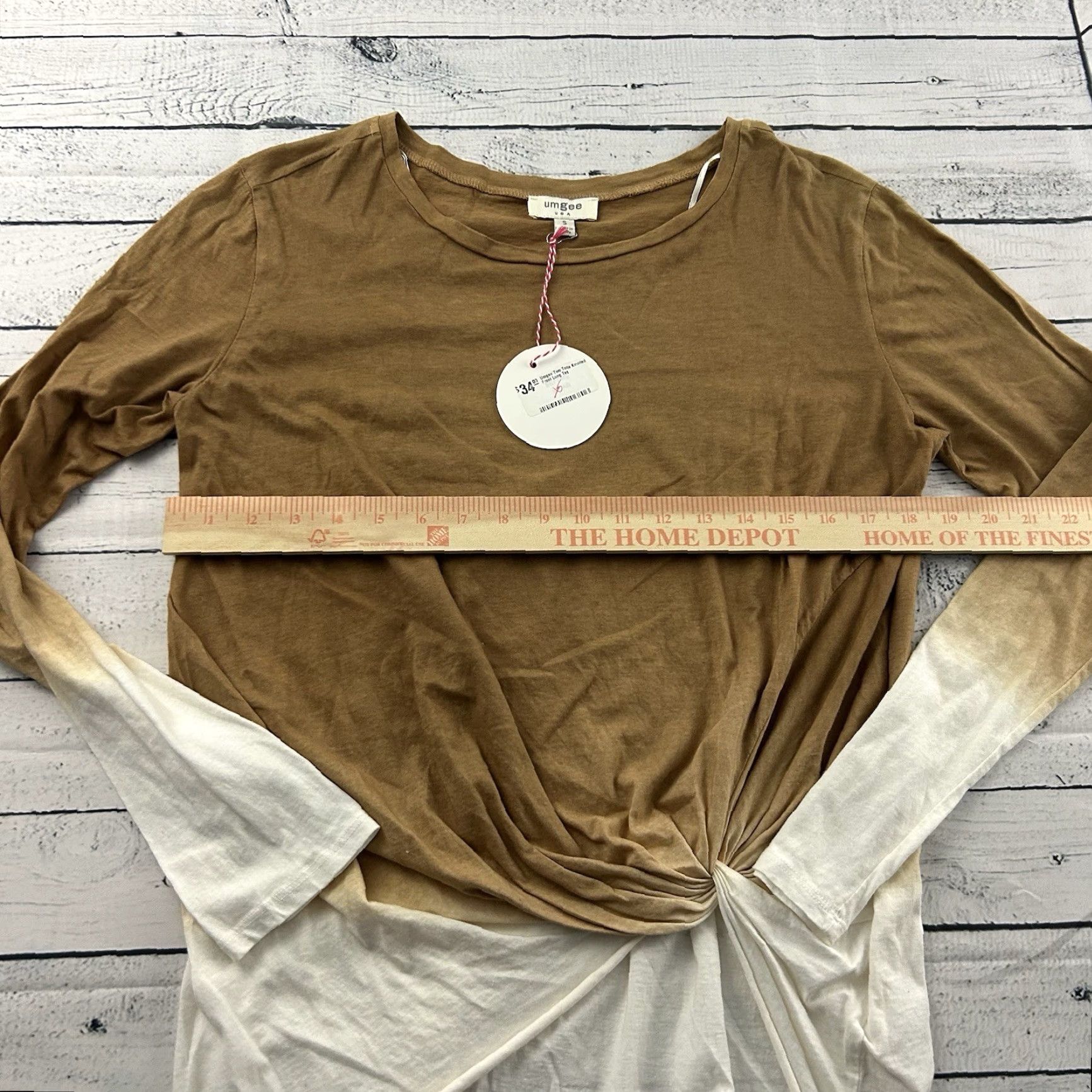 Vintage UMGEE Long Sleeve Two Tone Knotted Front Top Women's Small Brown Tan Shirt Blouse Womens S Brown Two Tone Knotted Front Top Size S / US 4 / IT 40 - 6 Thumbnail