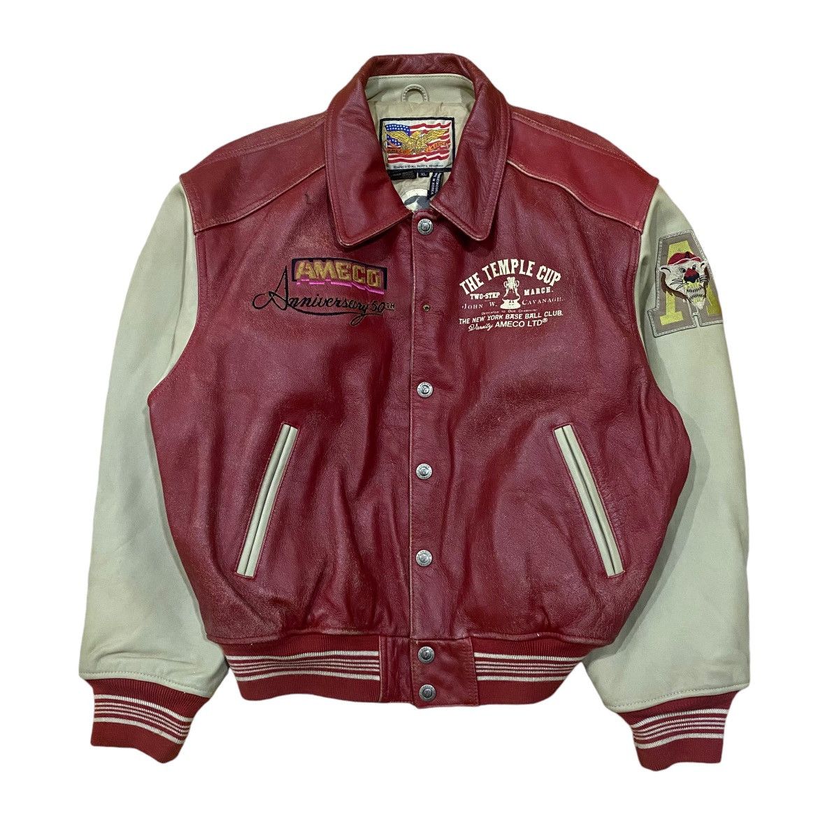 Vintage ☀️Ameco Classic varsity leather jacket Size US L / EU 52-54 / 3 - 1 Thumbnail