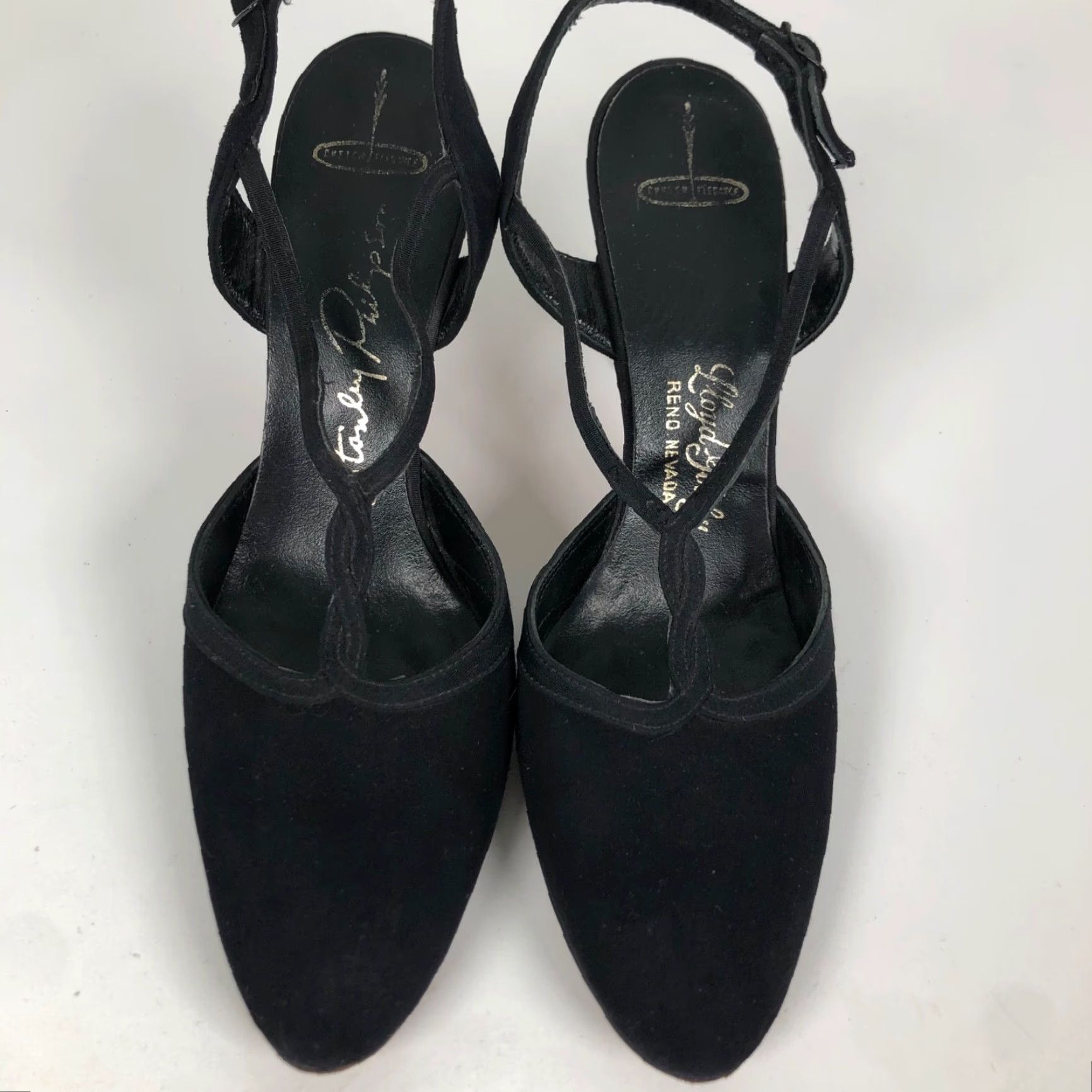 Vintage VINTAGE Stanley Phillipson Womens 7.5 AA Black Suede Slingback Heels Dress Shoes Size M / US 6-8 / IT 42-44 - 2 Thumbnail