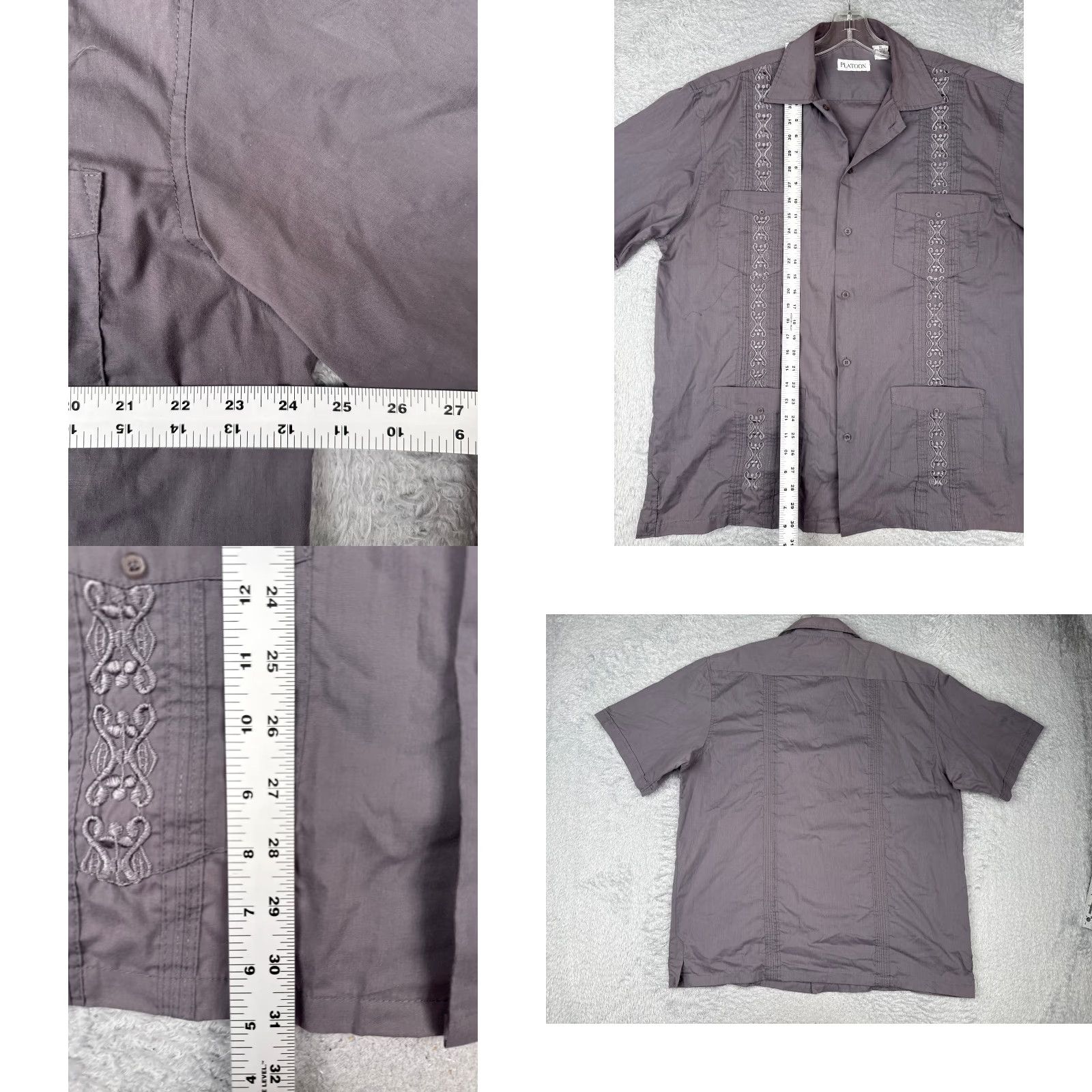 Vintage Platoon Shirt Men XL Gray 4 Pocket Cotton Blend Button-Up, Short Sleeve, Casual Aloha Beach Hawaiian Vacation Resort, Men’s Shirt, Vintage? No Size US XL / EU 56 / 4 - 8 Thumbnail