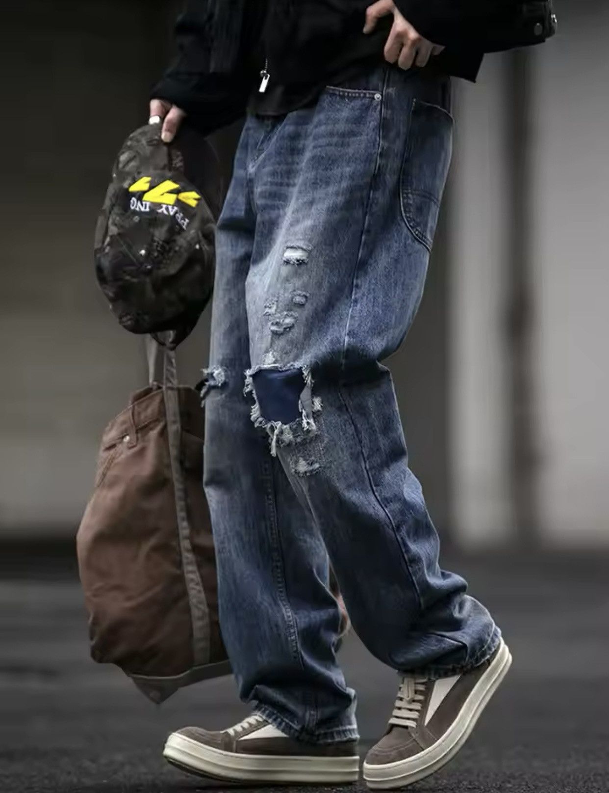 Jean Streetwear Washed Distressed Ripped Patchwork Jeans Size US 33 - 4 Thumbnail