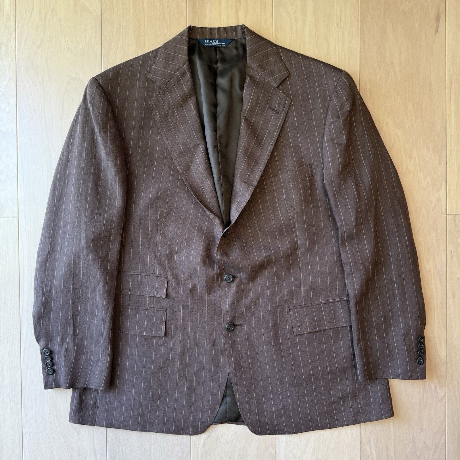 Polo Ralph Lauren × Vintage Vintage Polo Ralph Lauren Blazer 44/38 Reg Brown Pinstripe Size 44R - 2 Thumbnail