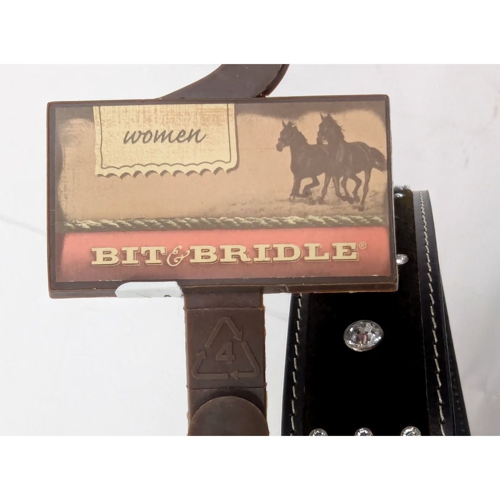 Vintage Bit & Bridle Western Belt Women XL Brown Leather Rhinestone Studded Belt, 1 1/2" Wide, Vintage? (n/a) Size ONE SIZE - 3 Thumbnail