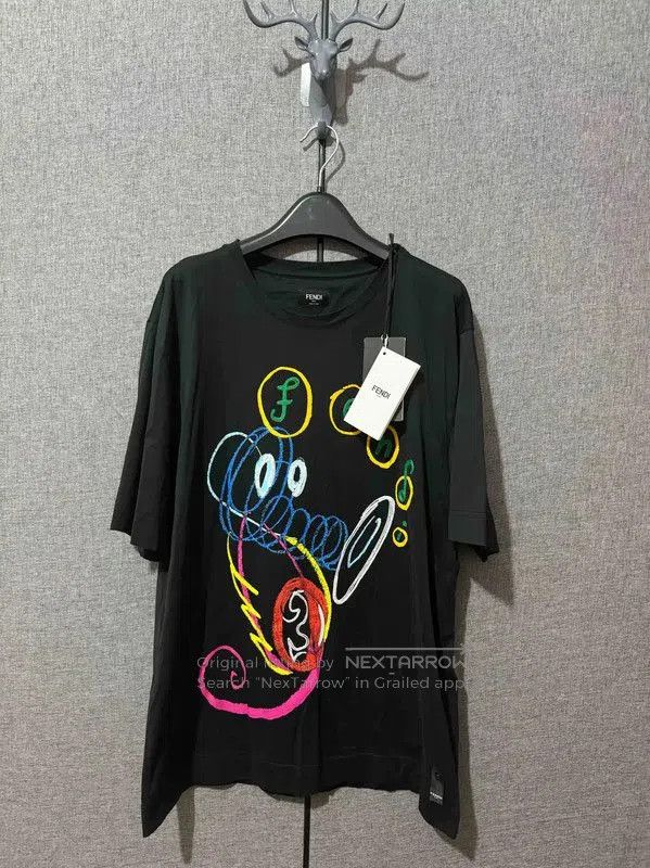 Fendi Black Wool Graphic T-Shirt for Men .