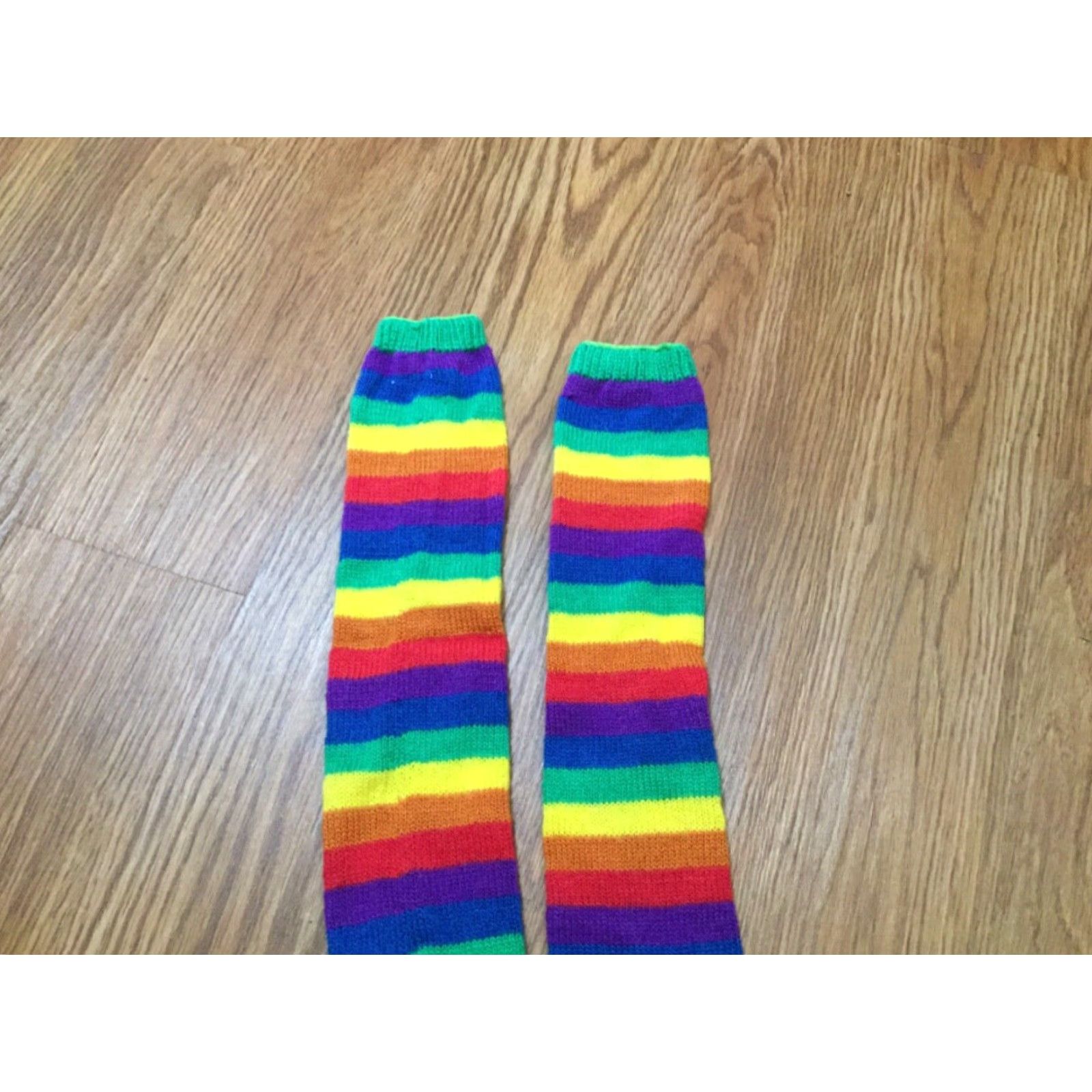 Vintage RAINBOW STRIPED OVER KNEE SOCKS Adult Unisex One Size Neon Clown Pattern Everyday Wear Size ONE SIZE - 4 Thumbnail
