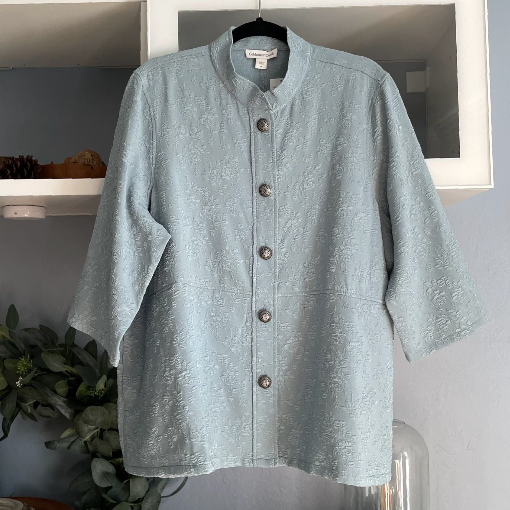 Coldwater Creek Coldwater Creek Jacket Sea Mist Floral Embossed Metal Buttons Sz 1X Size XL / US 12-14 / IT 48-50 - 2 Thumbnail