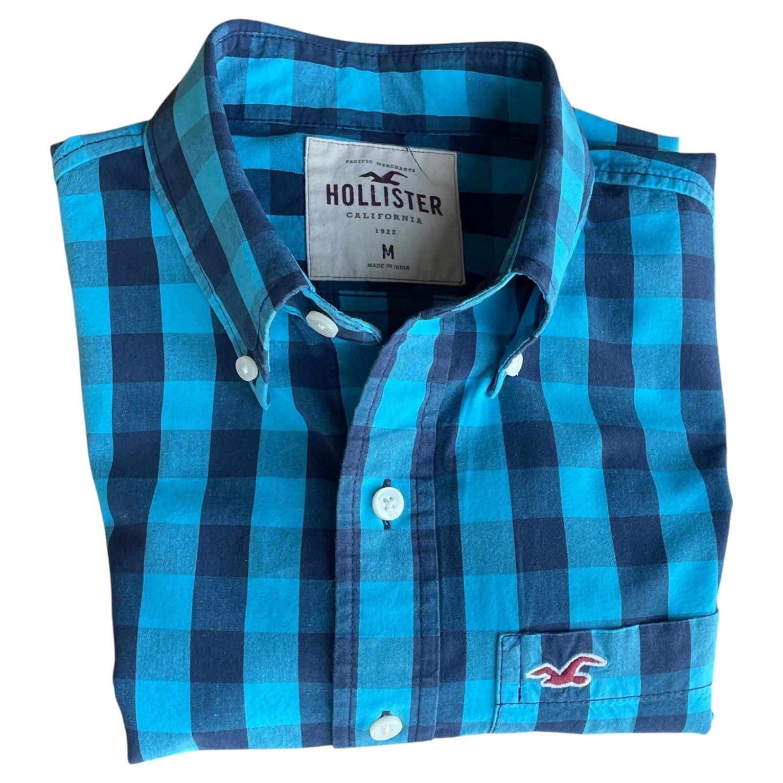 Hollister Hollister Mens Medium Blue & Aqua Plaid Button Down LS CLEAN Size US M / EU 48-50 / 2 - 4 Thumbnail