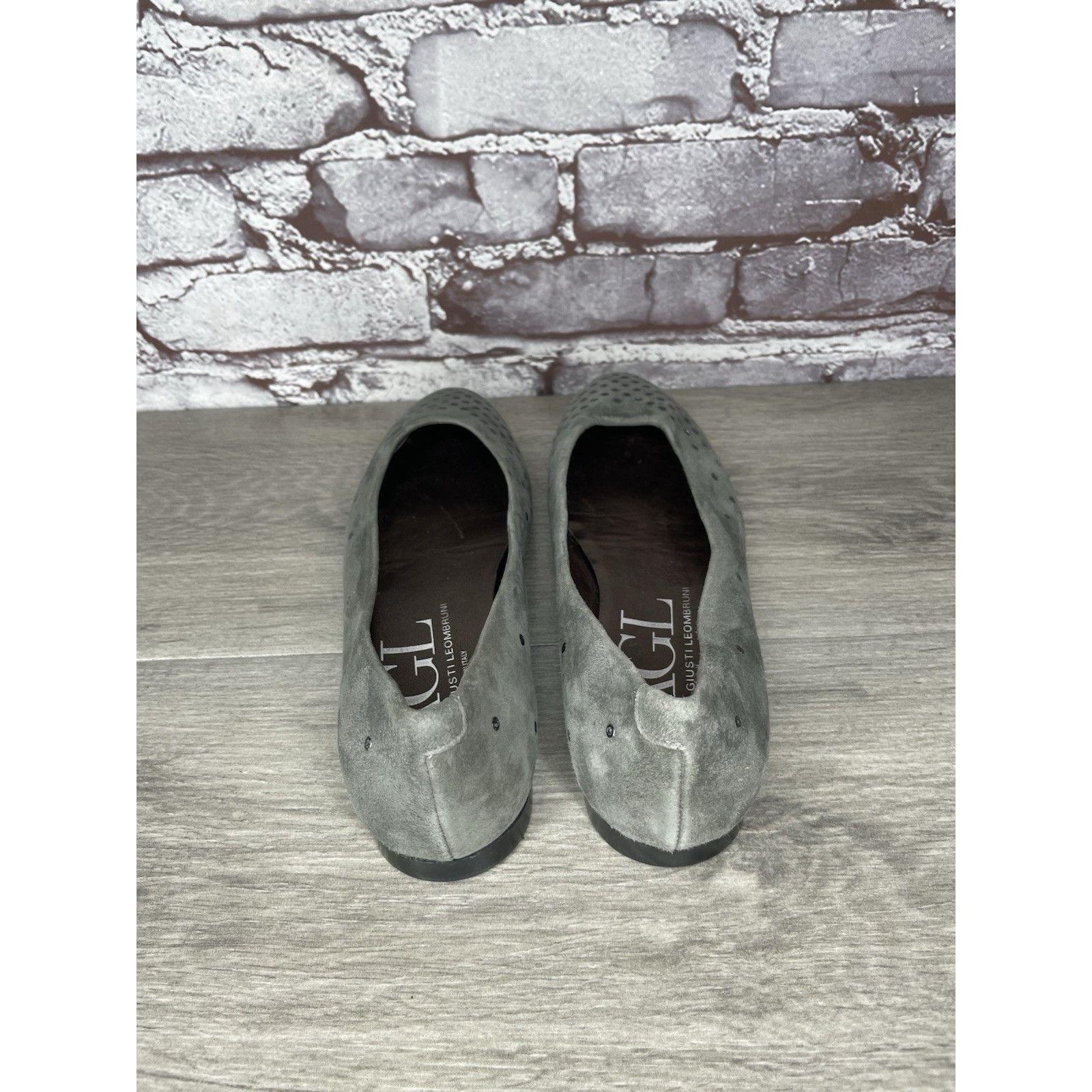 AGLINI AGL Grommet Gray Suede Leather Studded Pointed Toe Flats Wom Size US 7.5 / IT 37.5 - 5 Thumbnail