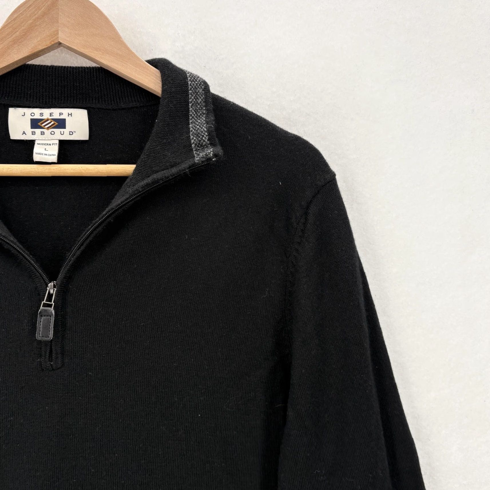 Joseph Abboud Joseph Abboud Sweater Mens Large Black Merino Wool Quarter Zip Pullover Knit Size US L / EU 52-54 / 3 - 2 Thumbnail