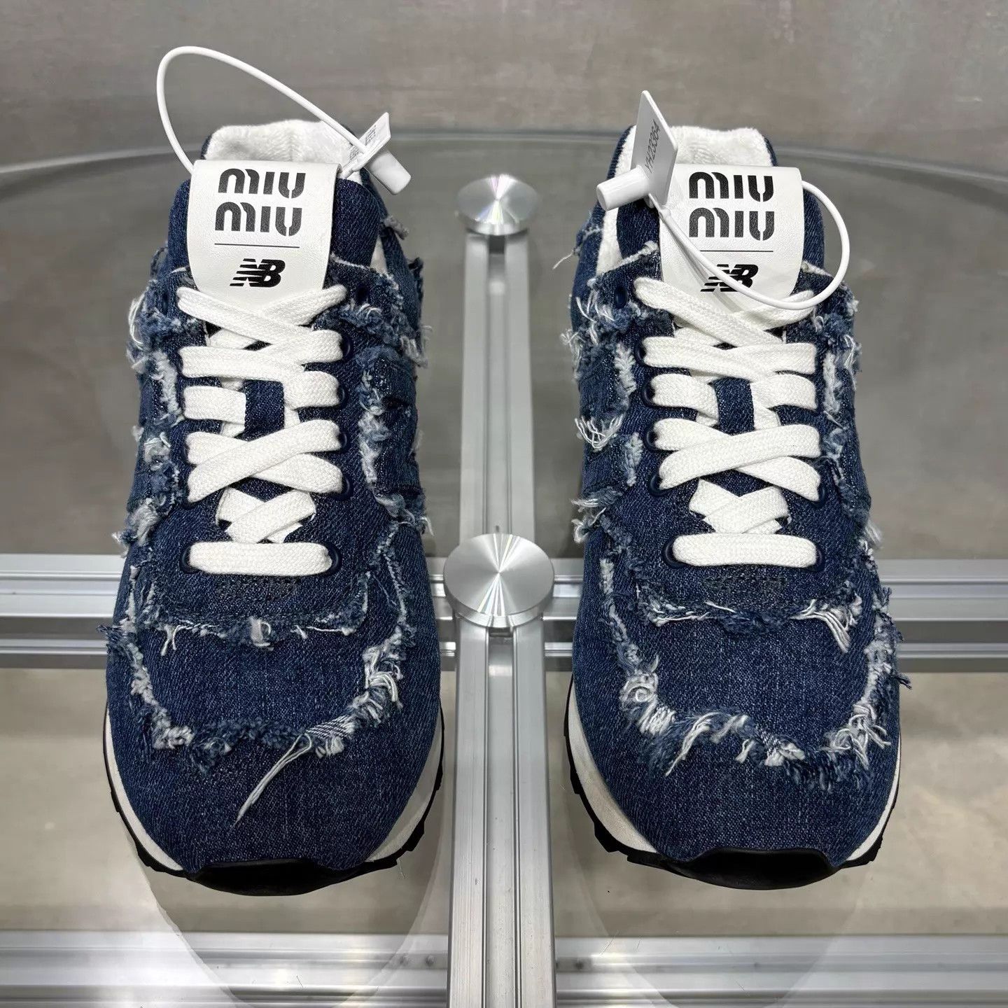 New Balance NB x MIU MIU 574 Blue Distressed Denim 36.5 Size US 6 / IT 36 - 1 Thumbnail