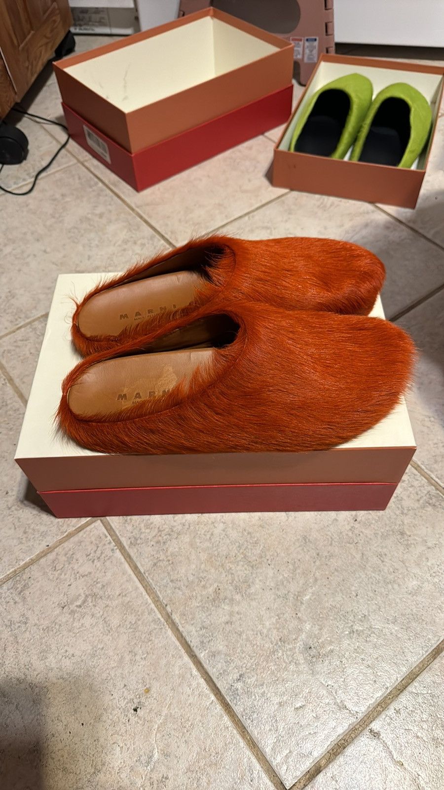 Marni Marni Fussbett Sabot Long Hair calfskin Orange Easy Mule 44 Size US 11 / EU 44 - 1 Thumbnail