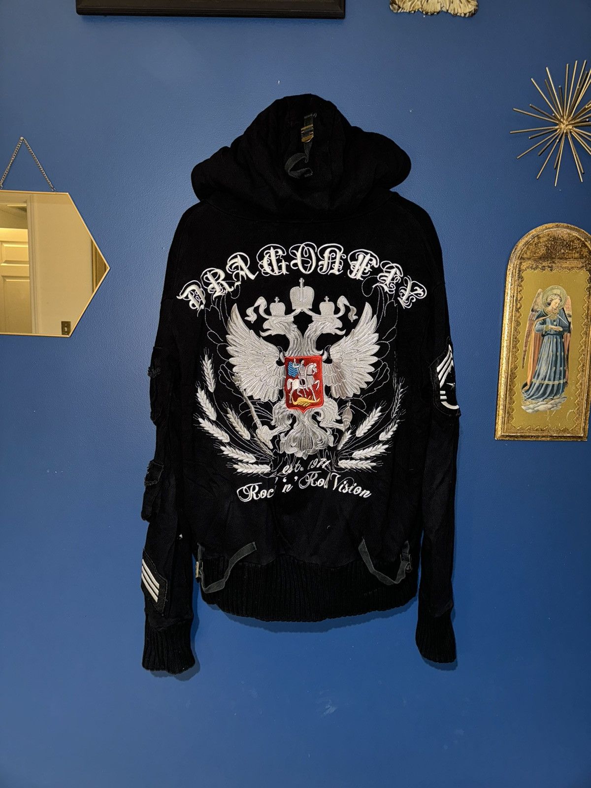 Dragonfly Heavy Embroidered Hoodie — Faux Mink Lined — Y2K