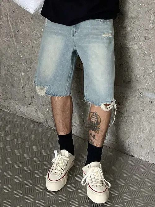 Jean Washed drip denim shorts jorts distressed Size US 33 - 4 Thumbnail