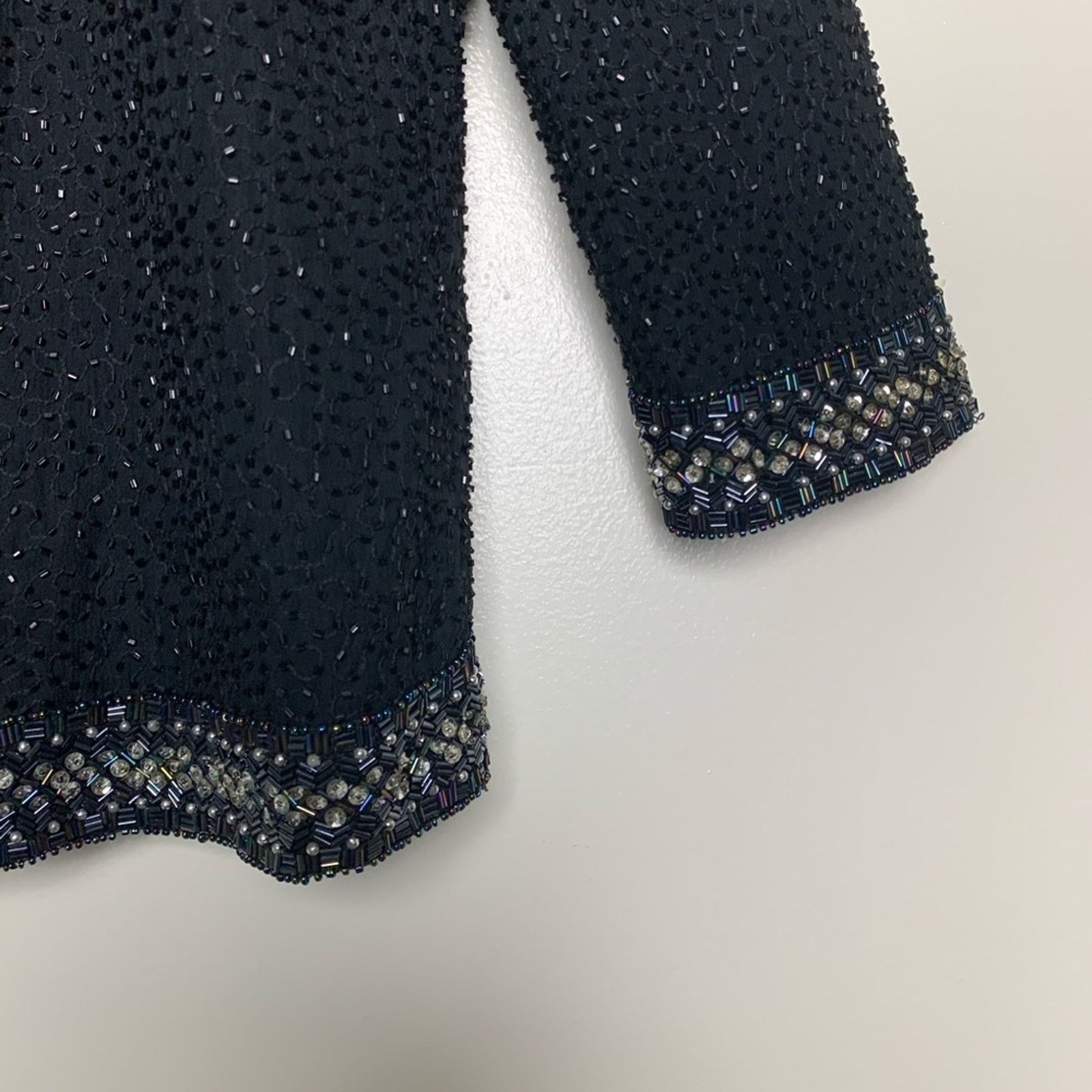 Vintage Vintage Black & Silver Beaded Sequined Long Jacket Small Size S / US 4 / IT 40 - 4 Thumbnail
