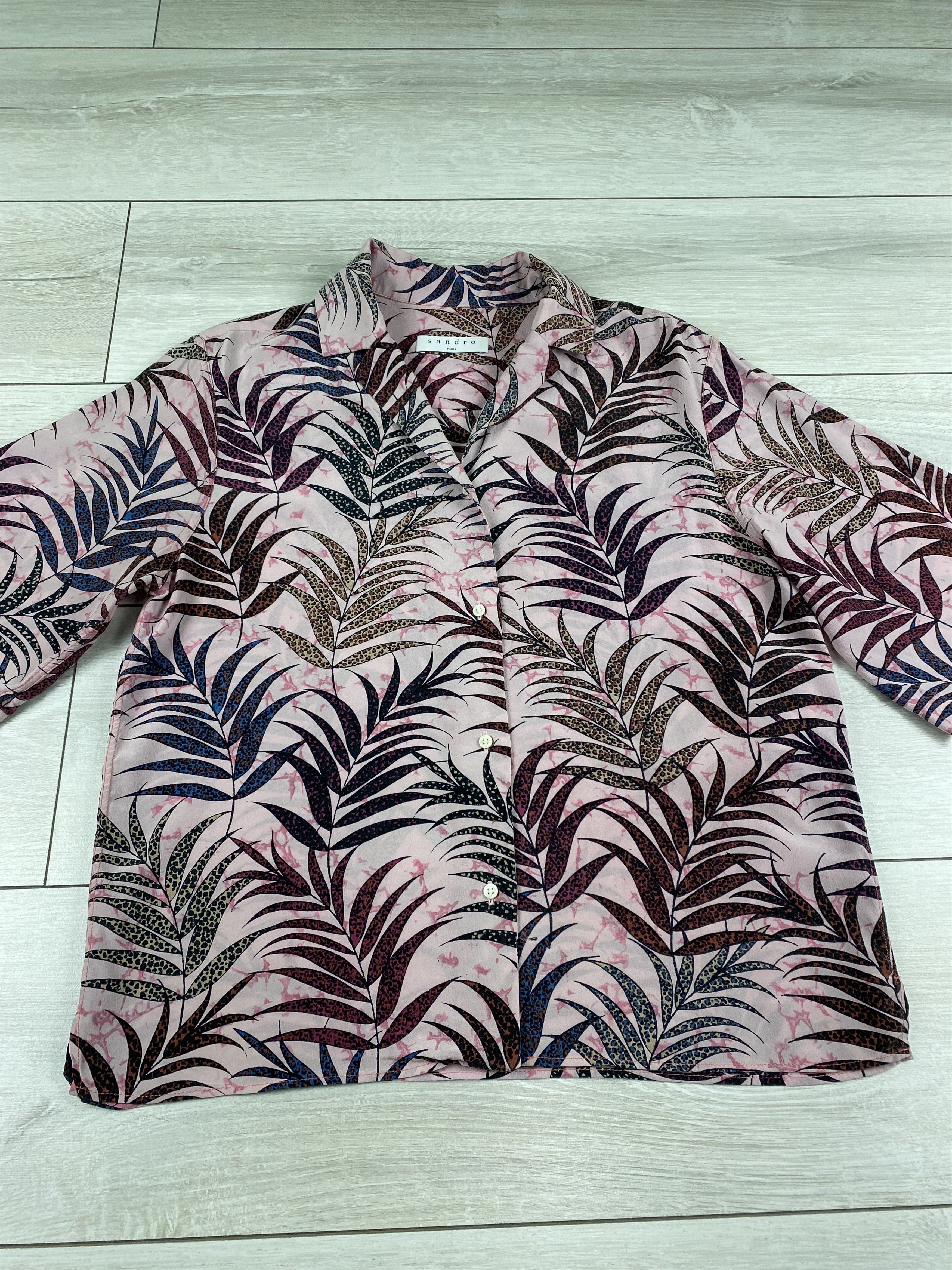 Designer × Sandro Sandro Liliane Botanical-Print Silk Top blouse shirt Size M / US 6-8 / IT 42-44 - 4 Thumbnail