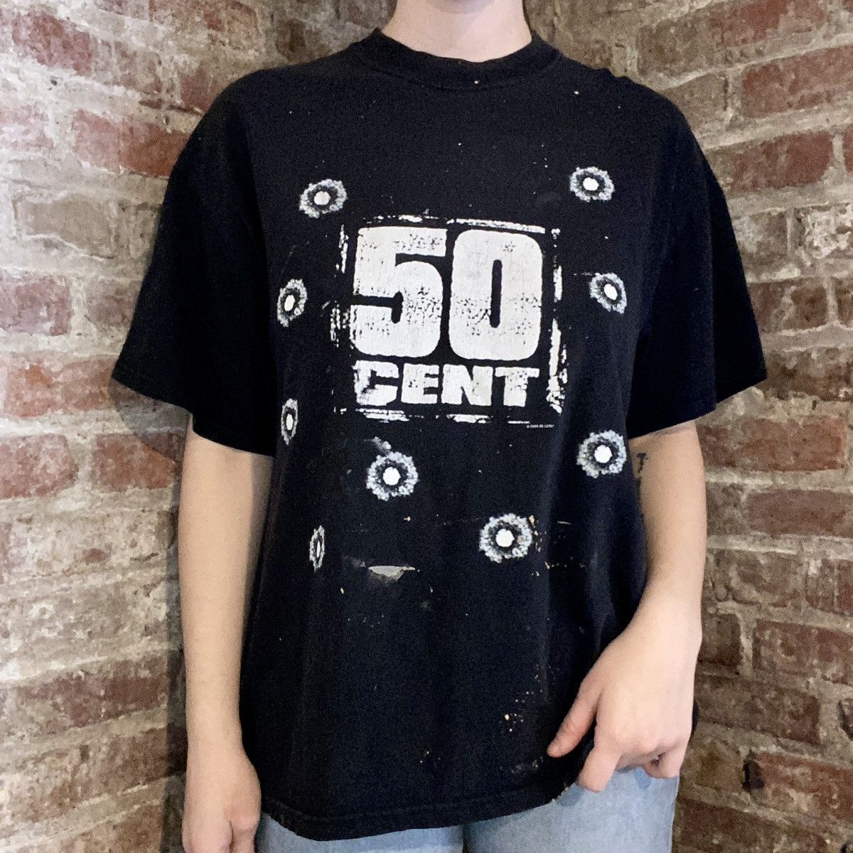 Image of Rap Tees x Vintage 50 Cent Bullet Holes Rap Tee in Black, Men's (Size XL)