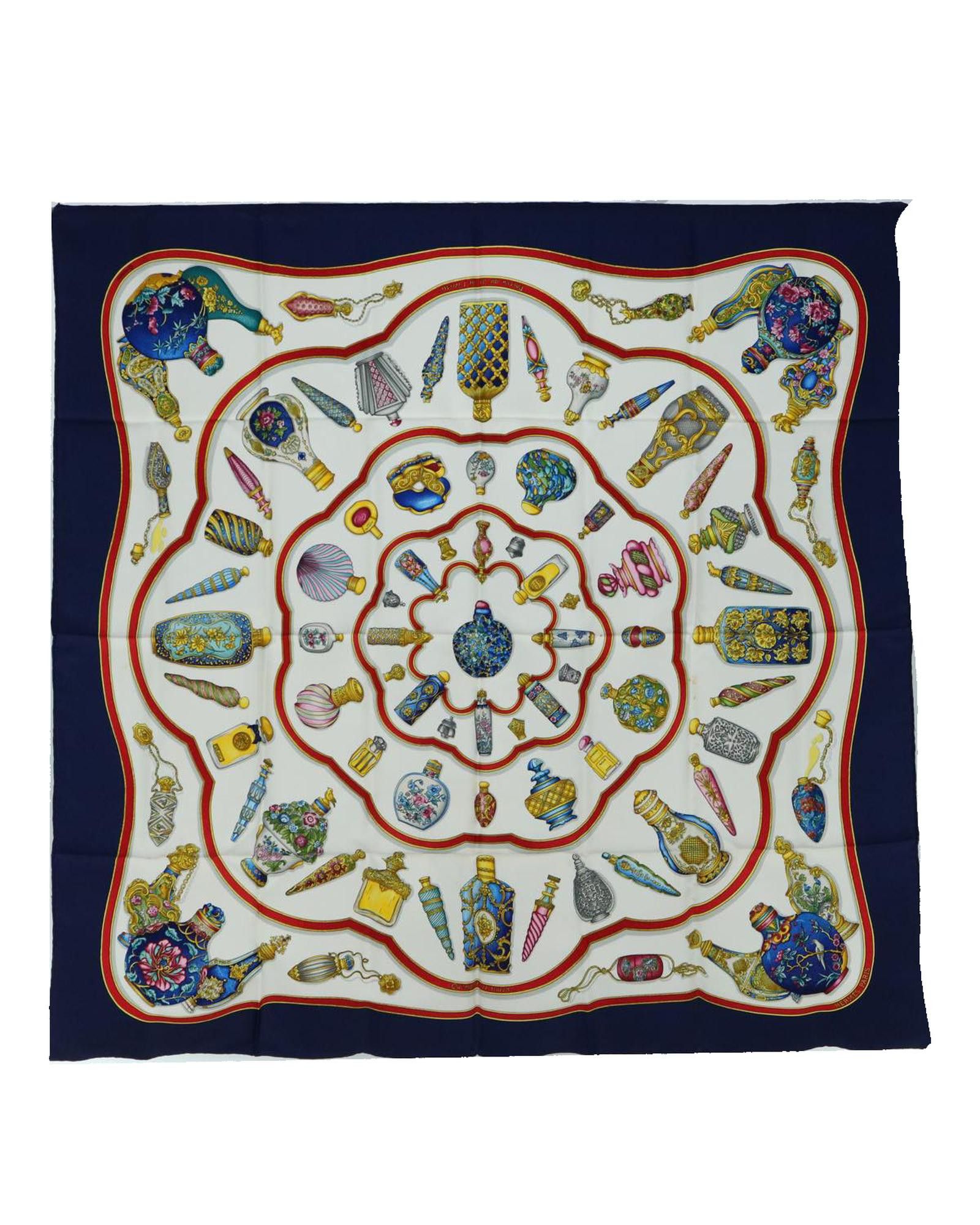 image of Silk Navy Carre 90 Pourvu Quon Ait Livresse Scarf By Hermes, Women's
