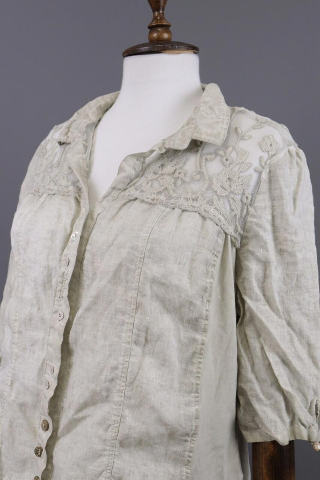 Designer Bottega Beige Mesh Floral Shirt Blouse Tunic Size M Size M / US 6-8 / IT 42-44 - 8 Thumbnail