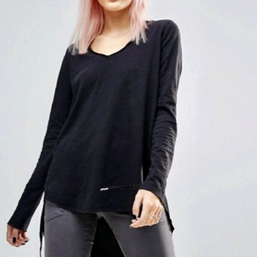 Vintage BLANKNYC Blouse Top Black Lace Up Tencel XL Relaxed Fit Raglan Sleeve Scoop Neck Knit Casual Women's Modern Vintage-Not-Applicable Size XL / US 12-14 / IT 48-50 - 3 Thumbnail