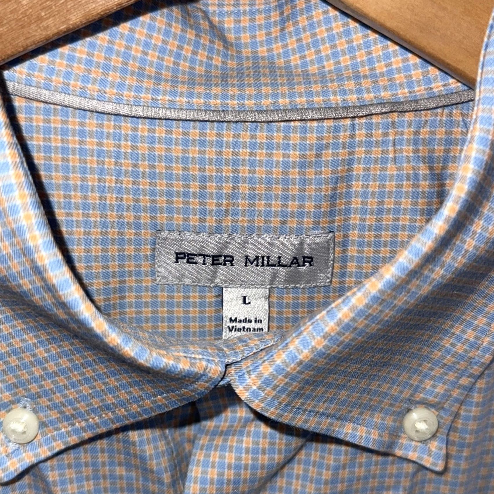 Peter Millar Peter Millar Shirt Mens Large Blue Orange Micro Check Button Down Stretch Pocket Size US L / EU 52-54 / 3 - 6 Thumbnail