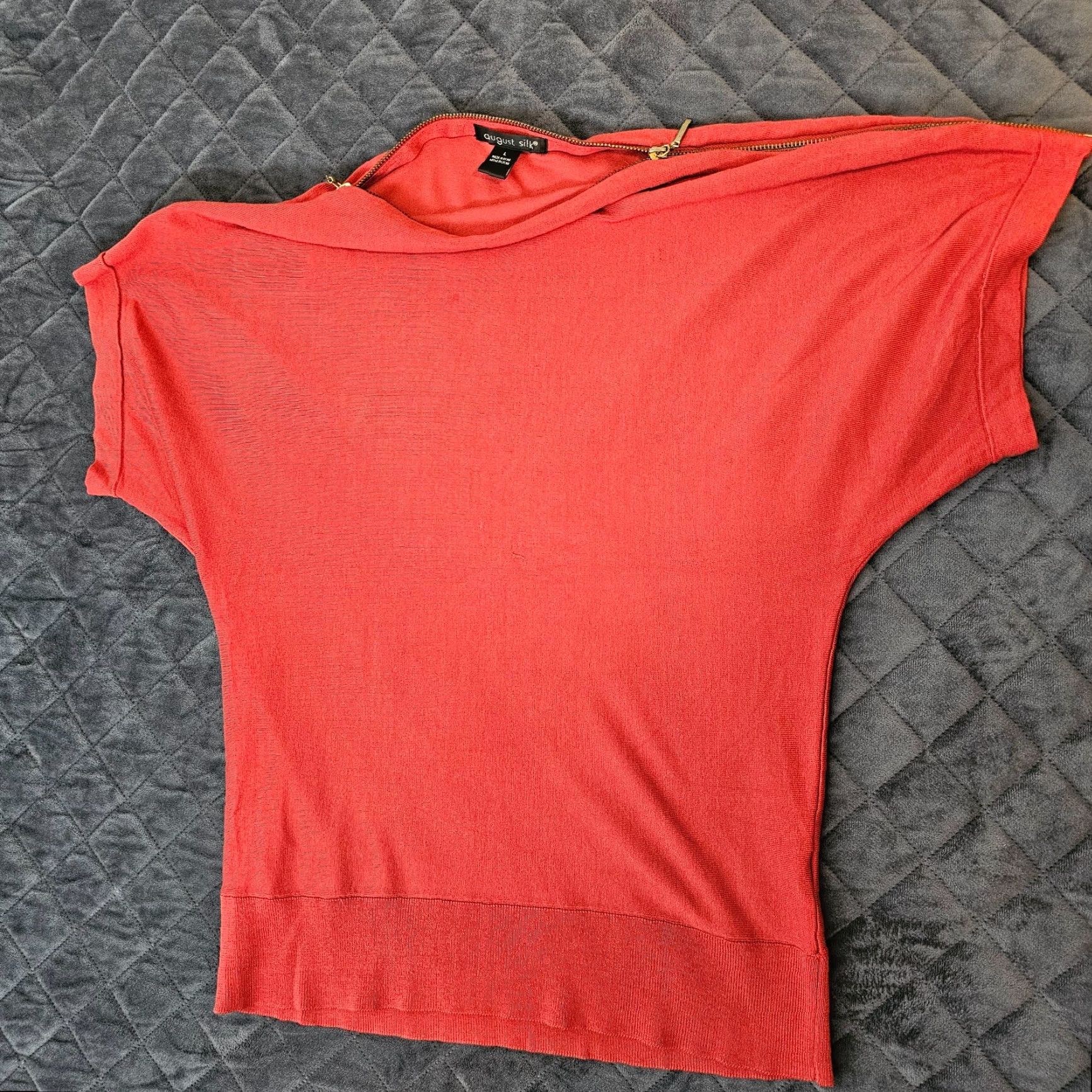 Vintage AUGUST SILK Women's Blouse Size L 3/4 Sleeve Zip Round Neck Solid Blue Casual Regular Fit Size L / US 10 / IT 46 - 5 Thumbnail