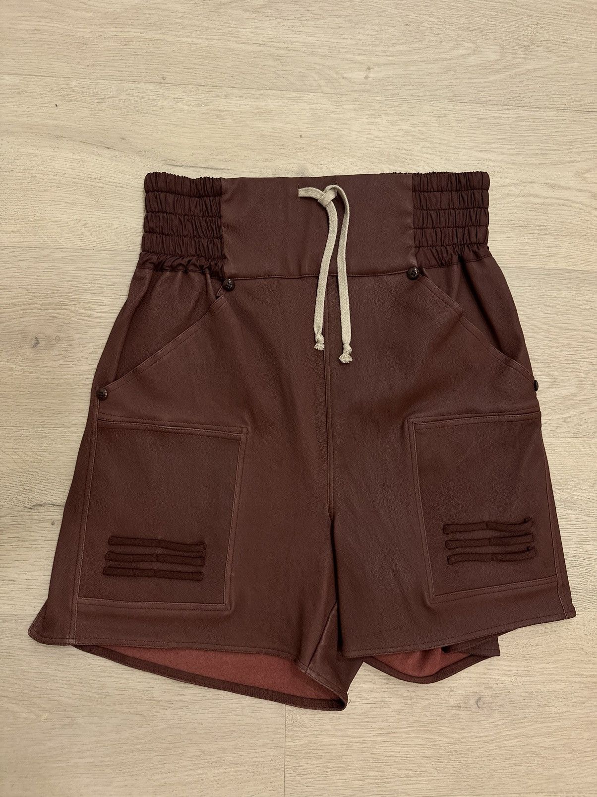 image of Rick Owens Moody Fall 2014 Sample Leather Boxing Short in Burgandy, Men's (Size 30)