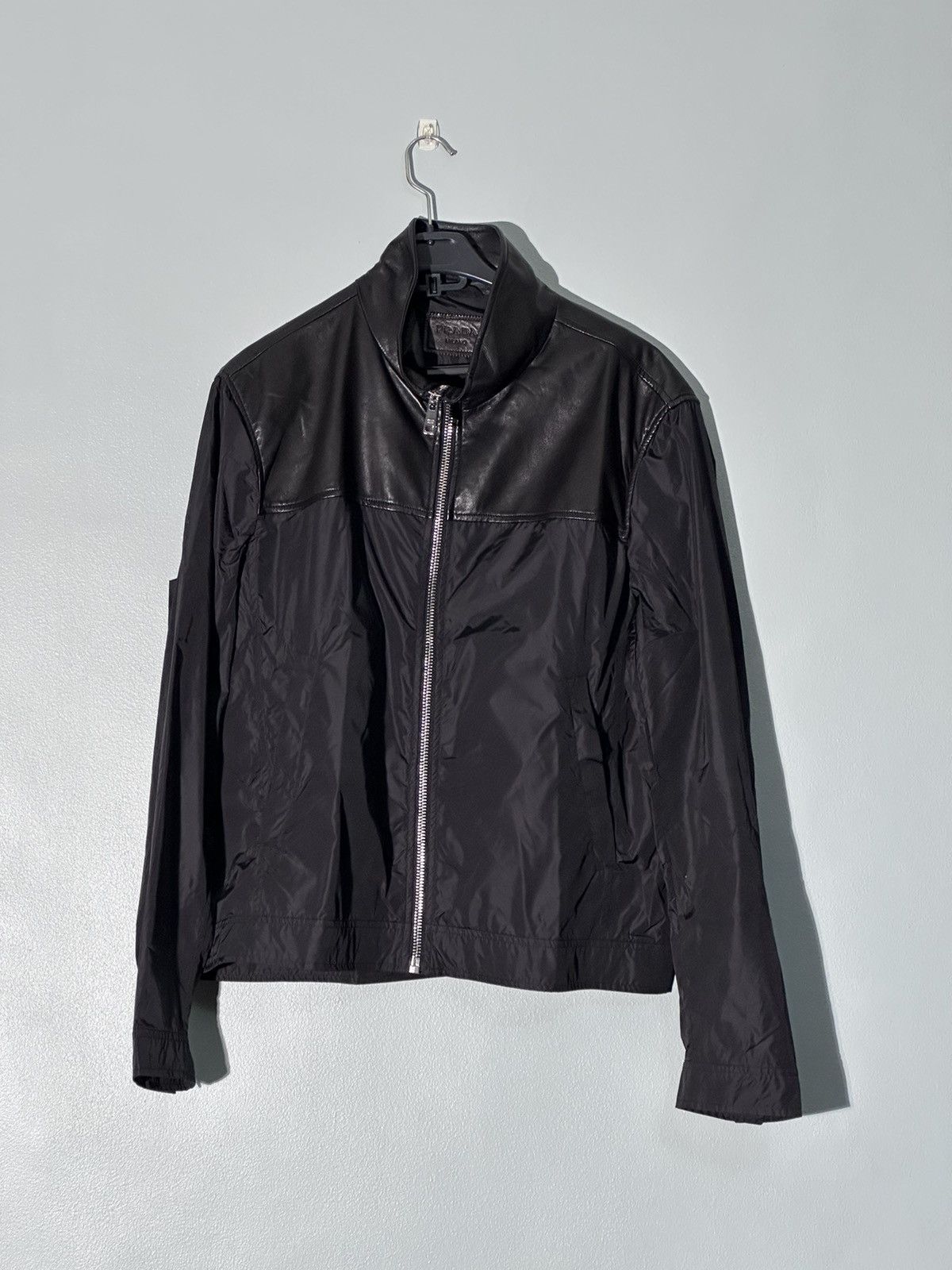 image of Prada Nylon Leather Jacket in Black, Men's (Size XL)