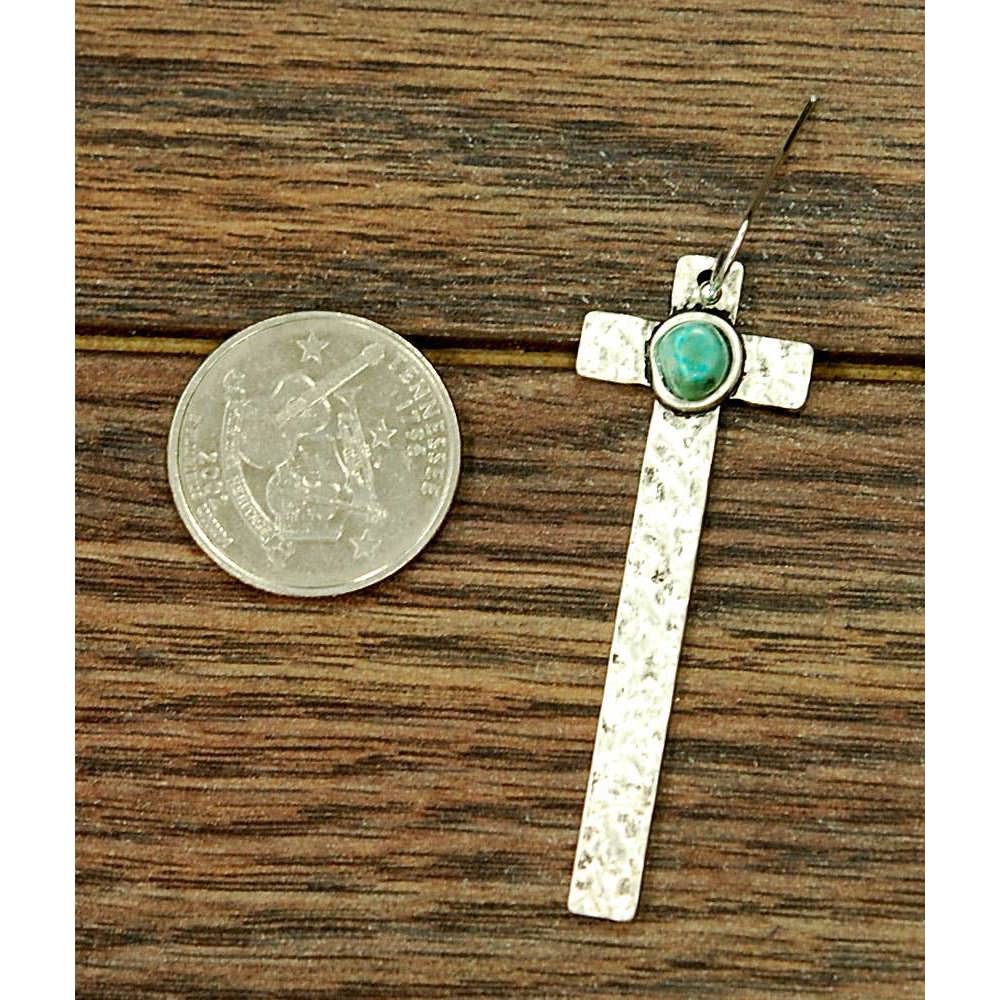 Other Cross Turquoise Earrings with Hammered Design, Southwestern Size ONE SIZE - 8 Thumbnail