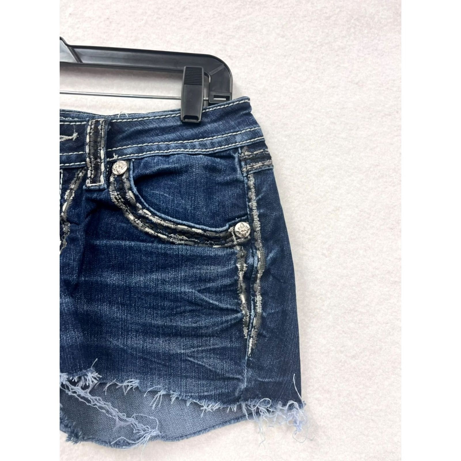Miss Me Miss Me Womens Denim Distressed Cut-Off Shorts Size 27 Dark Blue Cotton-Polyester Denim Cut-Off Jeans Casual Summer Womens 27 Size 27" / US 4 / IT 40 - 5 Thumbnail