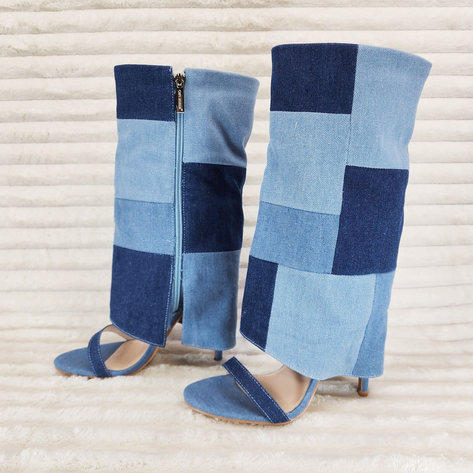 Other Paris Denim Patchwork Stiletto Fold Over Skirted Shootie San Size US 7 / IT 37 - 9 Thumbnail